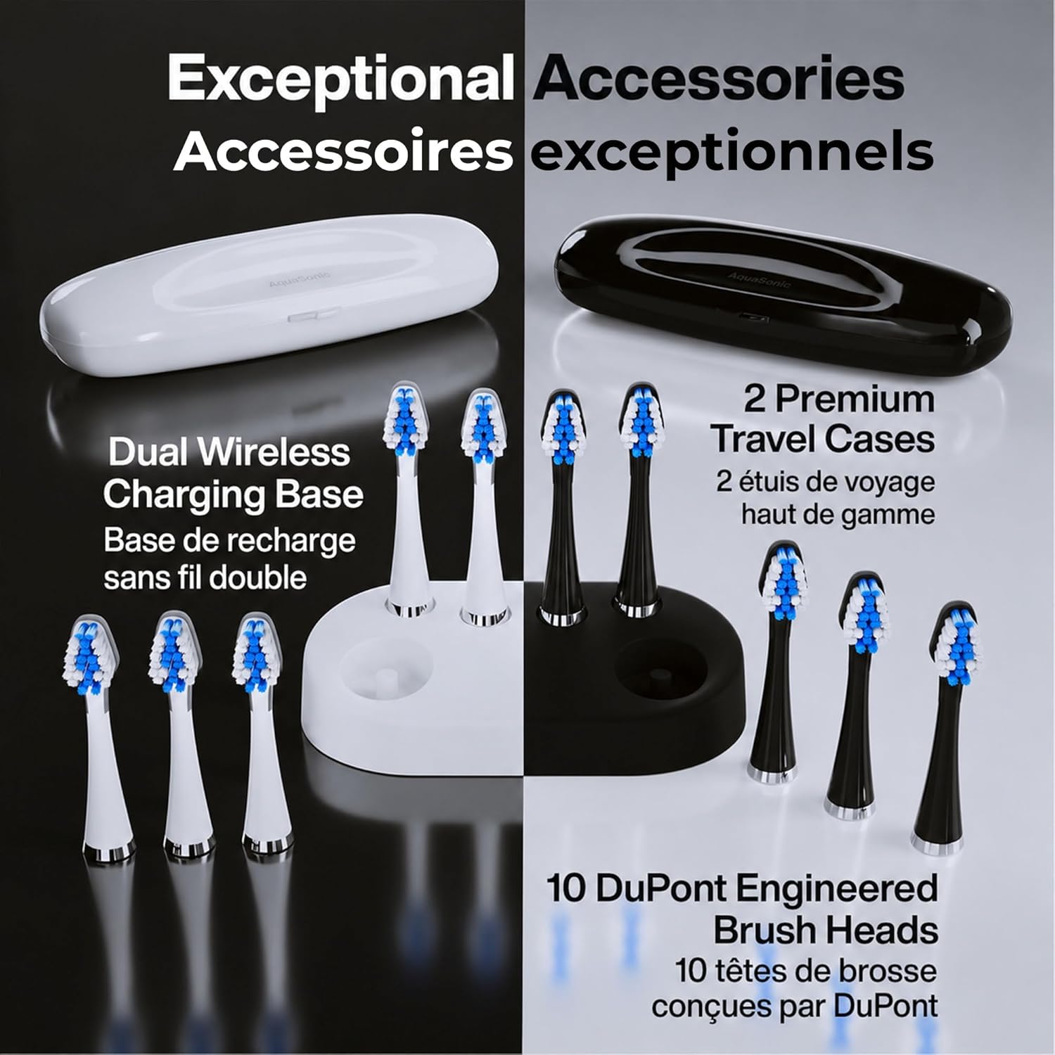 Aquasonic - Duo Dual Handle Ultra Whitening 40,000 VPM Toothbrush | Wireless Charging Electric ToothBrush - 3 Modes with Smart Timers - 10 Dupont Brush Heads & 2 Travel Cases Included - pokemaAquasonic - Duo Dual Handle Ultra Whitening 40,000 VPM Toothbrush | Wireless Charging Electric ToothBrush - 3 Modes with Smart Timers - 10 Dupont Brush Heads & 2 Travel Cases Included