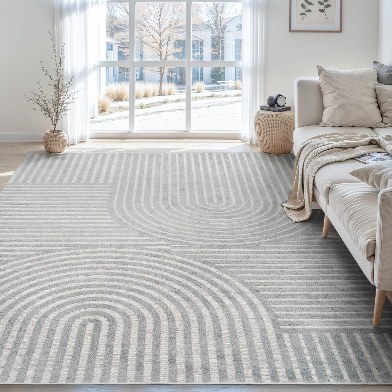Area Rug 8x10 Rugs for Living Room Non Slip Soft Carpet Boho Machine Washable Rug Geometric Jacquard Textured Carpet for Bedroom Dining Room Nursery Office Living Room Rug -Beige - pokemaArea Rug 8x10 Rugs for Living Room Non Slip Soft Carpet Boho Machine Washable Rug Geometric Jacquard Textured Carpet for Bedroom Dining Room Nursery Office Living Room Rug -Beige