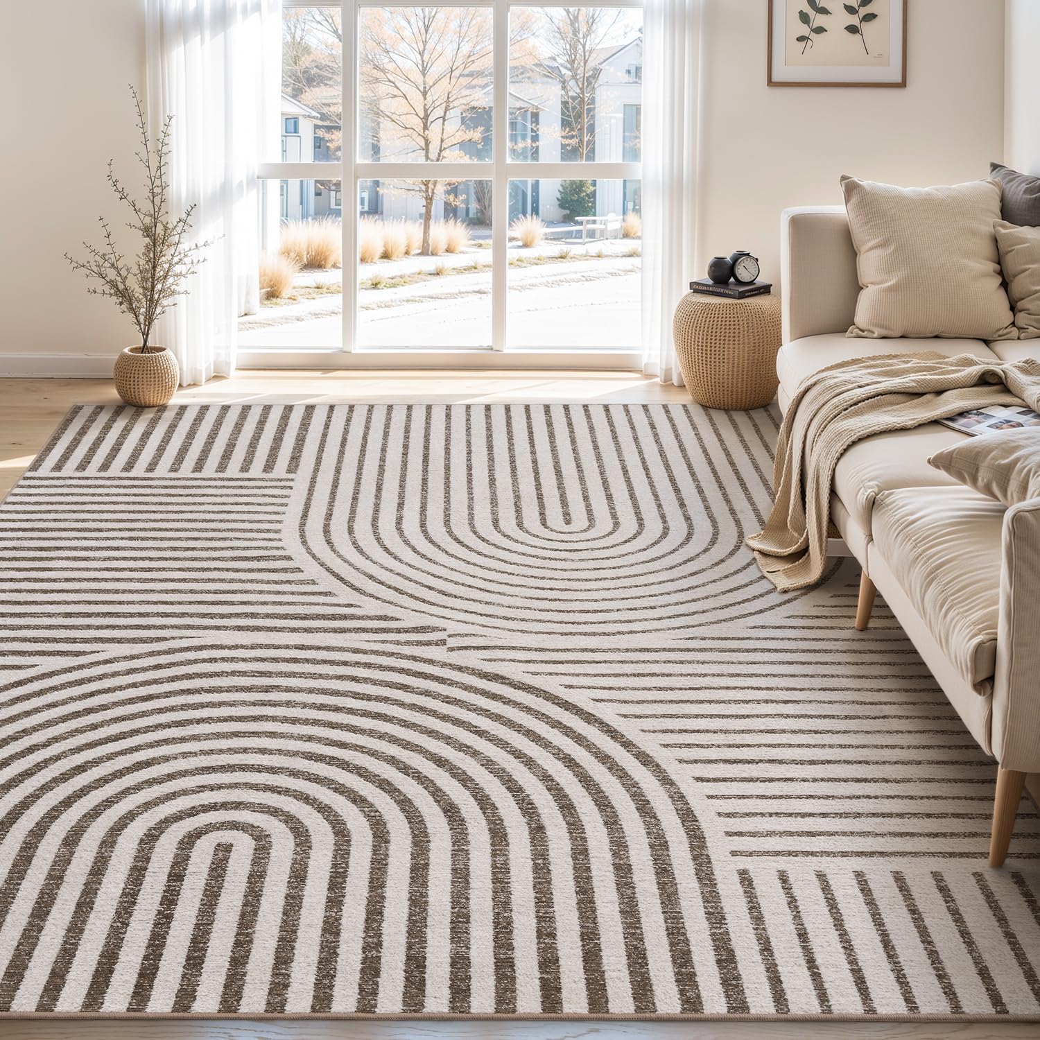 Area Rug 8x10 Rugs for Living Room Non Slip Soft Carpet Boho Machine Washable Rug Geometric Jacquard Textured Carpet for Bedroom Dining Room Nursery Office Living Room Rug -Beige - pokemaArea Rug 8x10 Rugs for Living Room Non Slip Soft Carpet Boho Machine Washable Rug Geometric Jacquard Textured Carpet for Bedroom Dining Room Nursery Office Living Room Rug -Beige
