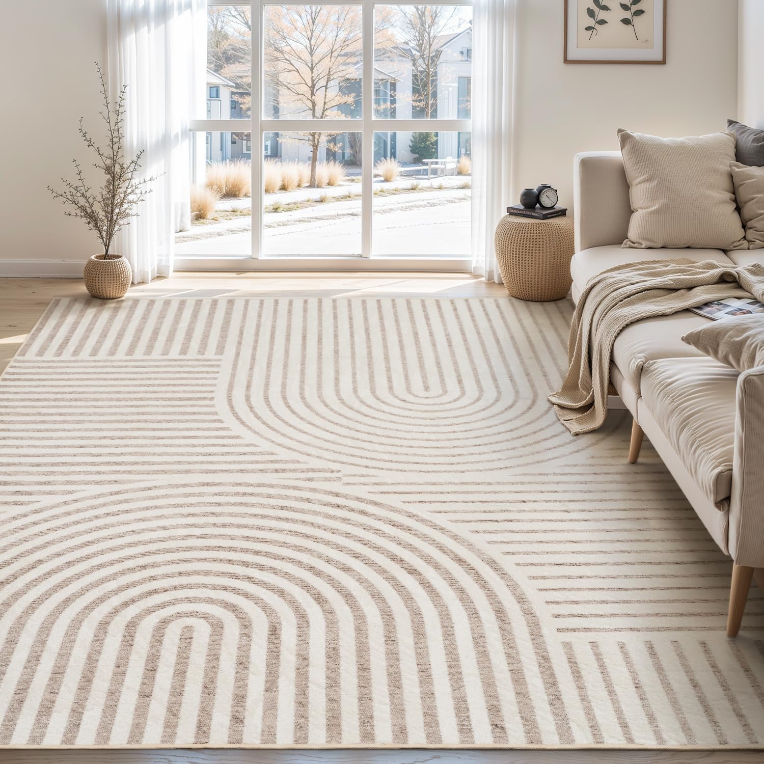 Area Rug 8x10 Rugs for Living Room Non Slip Soft Carpet Boho Machine Washable Rug Geometric Jacquard Textured Carpet for Bedroom Dining Room Nursery Office Living Room Rug -Beige - pokemaArea Rug 8x10 Rugs for Living Room Non Slip Soft Carpet Boho Machine Washable Rug Geometric Jacquard Textured Carpet for Bedroom Dining Room Nursery Office Living Room Rug -Beige