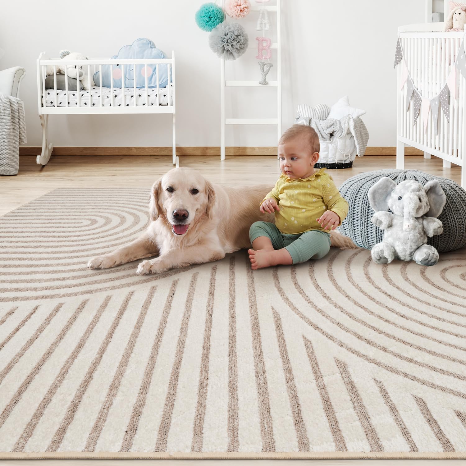 Area Rug 8x10 Rugs for Living Room Non Slip Soft Carpet Boho Machine Washable Rug Geometric Jacquard Textured Carpet for Bedroom Dining Room Nursery Office Living Room Rug -Beige - pokemaArea Rug 8x10 Rugs for Living Room Non Slip Soft Carpet Boho Machine Washable Rug Geometric Jacquard Textured Carpet for Bedroom Dining Room Nursery Office Living Room Rug -Beige