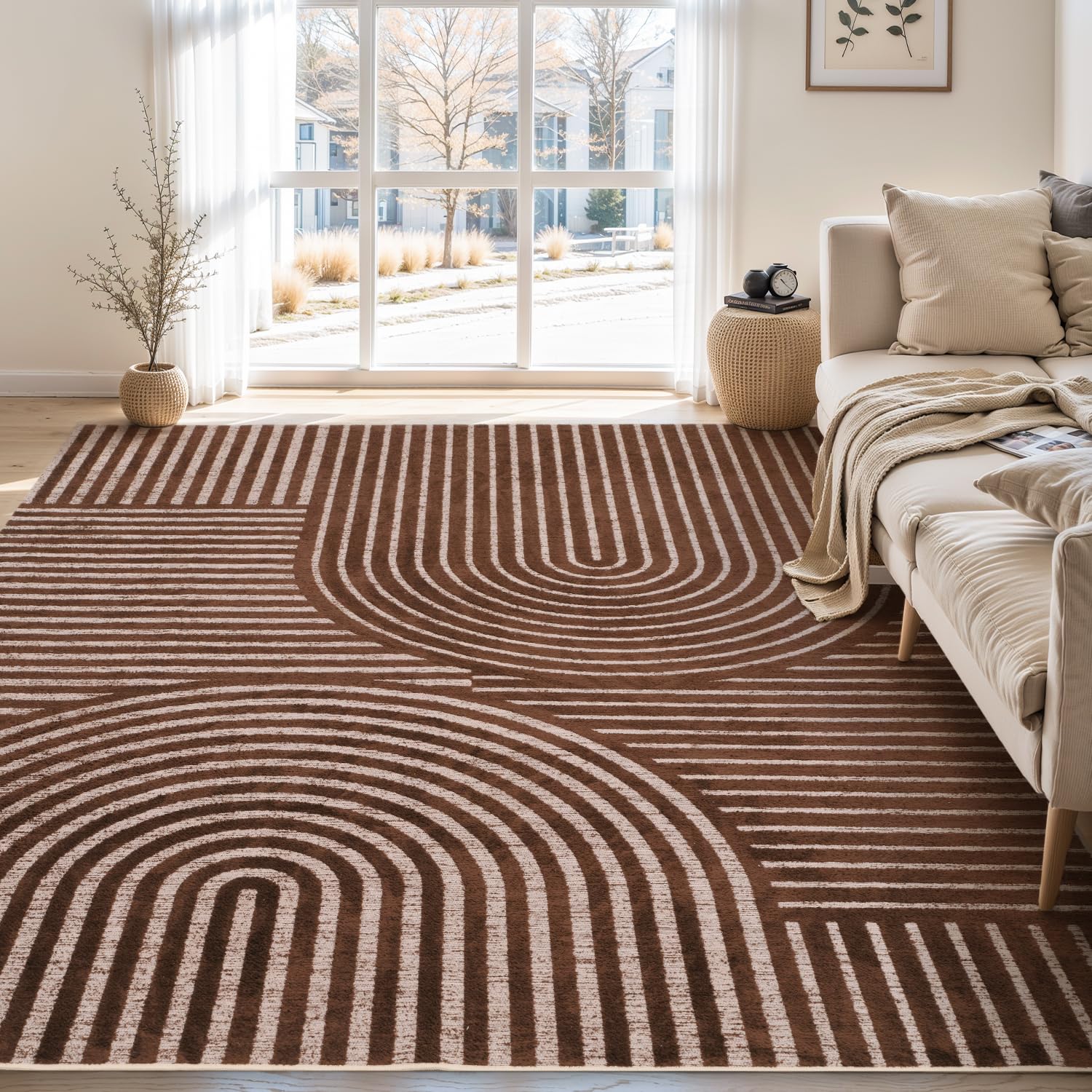 Area Rug 8x10 Rugs for Living Room Non Slip Soft Carpet Boho Machine Washable Rug Geometric Jacquard Textured Carpet for Bedroom Dining Room Nursery Office Living Room Rug -Beige - pokemaArea Rug 8x10 Rugs for Living Room Non Slip Soft Carpet Boho Machine Washable Rug Geometric Jacquard Textured Carpet for Bedroom Dining Room Nursery Office Living Room Rug -Beige