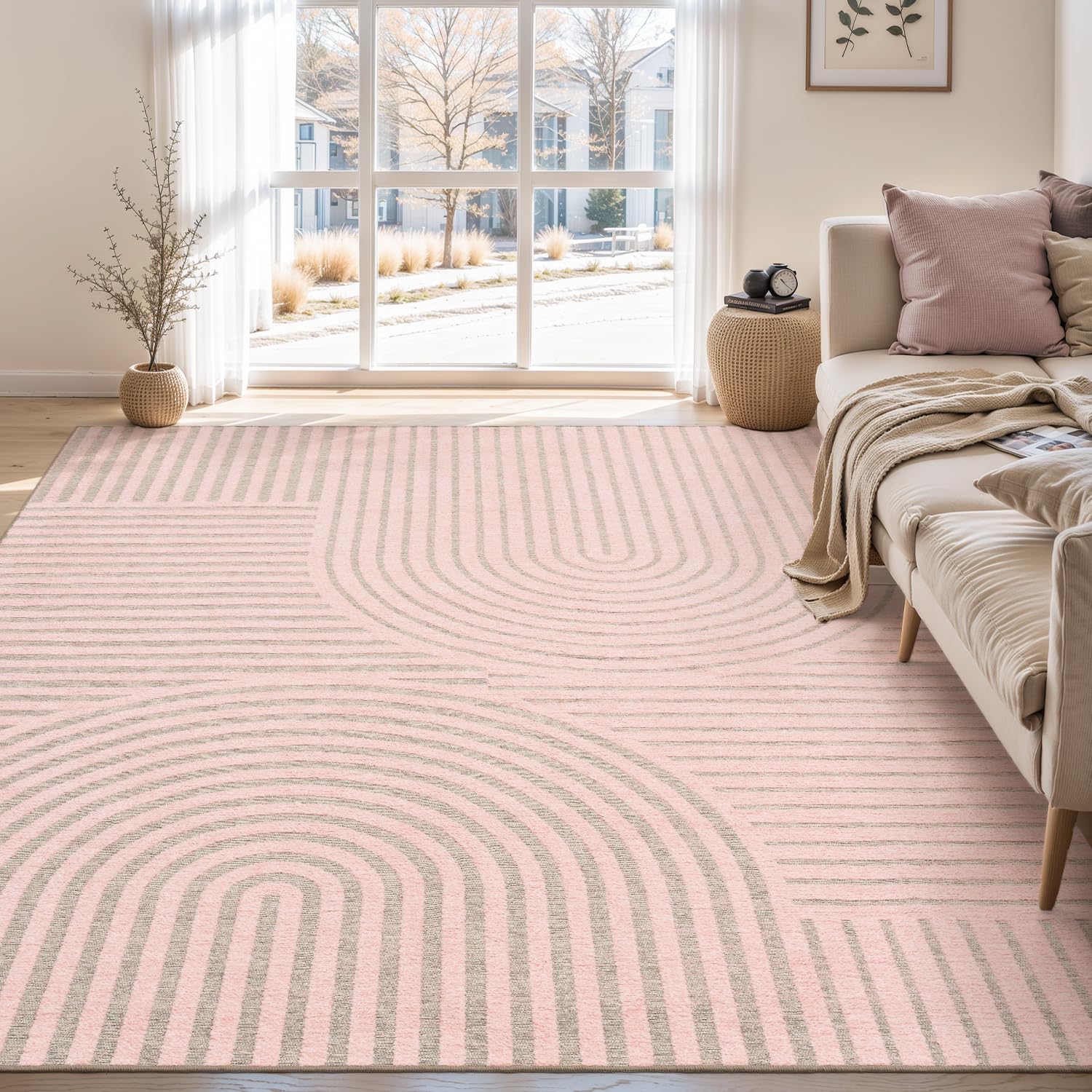 Area Rug 8x10 Rugs for Living Room Non Slip Soft Carpet Boho Machine Washable Rug Geometric Jacquard Textured Carpet for Bedroom Dining Room Nursery Office Living Room Rug -Beige - pokemaArea Rug 8x10 Rugs for Living Room Non Slip Soft Carpet Boho Machine Washable Rug Geometric Jacquard Textured Carpet for Bedroom Dining Room Nursery Office Living Room Rug -Beige