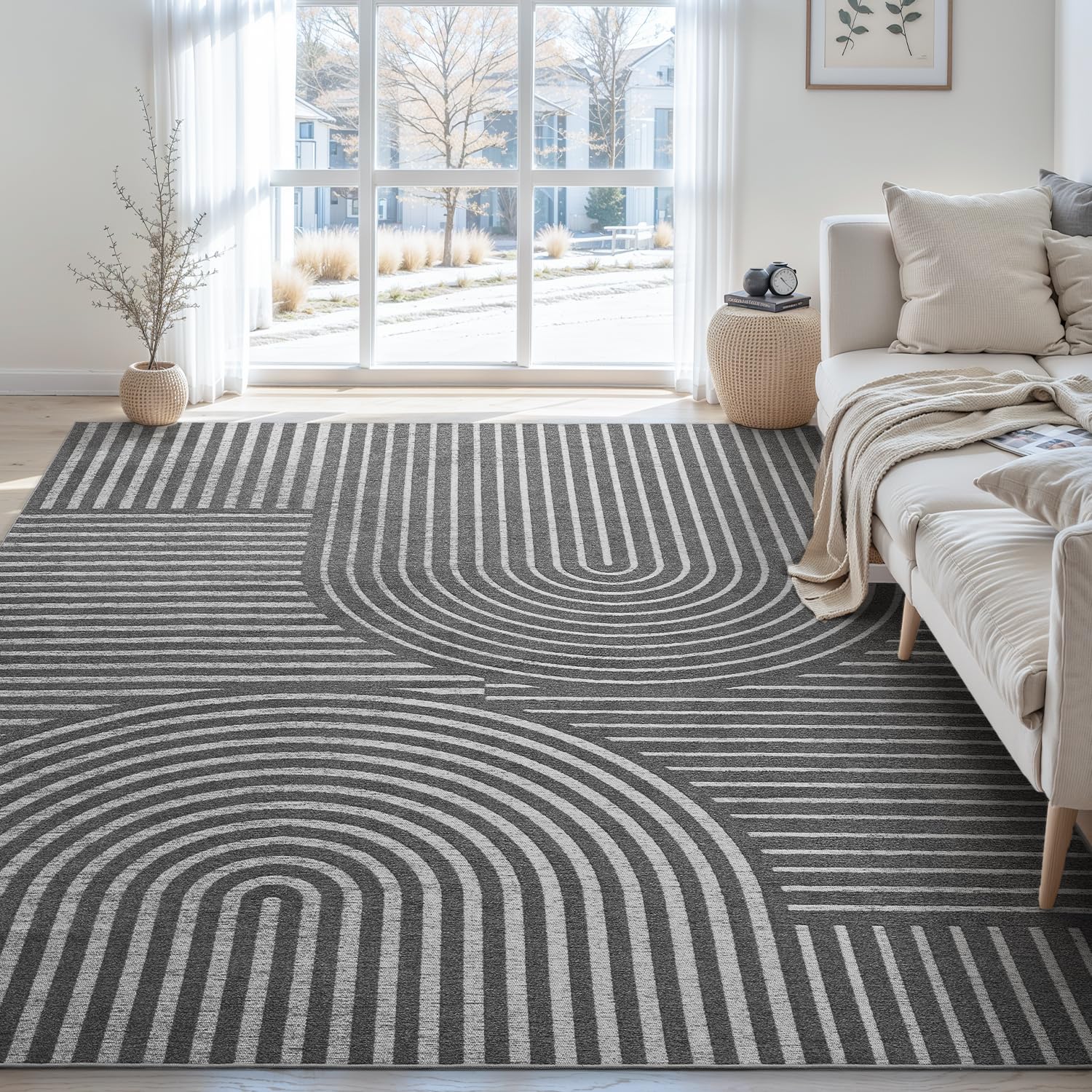 Area Rug 8x10 Rugs for Living Room Non Slip Soft Carpet Boho Machine Washable Rug Geometric Jacquard Textured Carpet for Bedroom Dining Room Nursery Office Living Room Rug -Beige - pokemaArea Rug 8x10 Rugs for Living Room Non Slip Soft Carpet Boho Machine Washable Rug Geometric Jacquard Textured Carpet for Bedroom Dining Room Nursery Office Living Room Rug -Beige