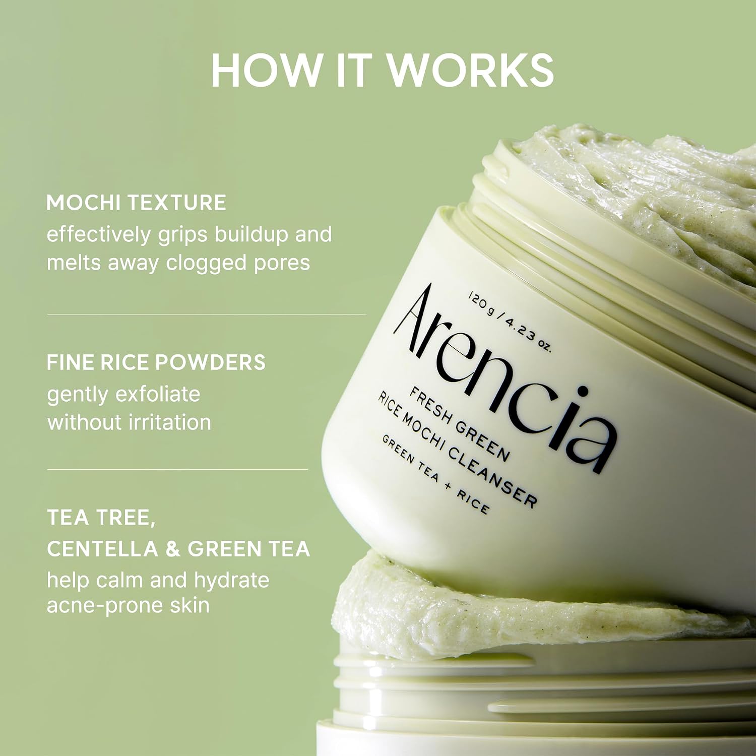 Arencia Green Rice Mochi Face Cleanser 120g - pokemaArencia Green Rice Mochi Face Cleanser 120g