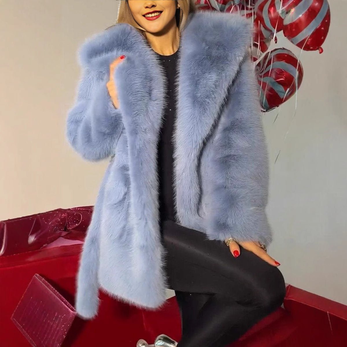 Autumn And Winter Elegant Hooded Strap Faux Fur Coat Women - pokemaaf58a02f6612a68fd315996978d700f3
