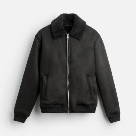 Autumn And Winter Men's American Retro Patchwork Suede Texture Effect Jacket Coat - pokema8d103e4f35e0e57fe52973877b96112f
