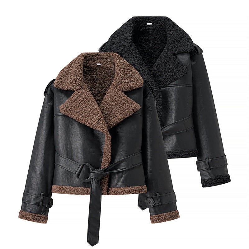 Autumn And Winter Short Flared Fur-Lined Coat With Collar - pokema416ca957a2ec5ae3e2b32fbb8752b4a8
