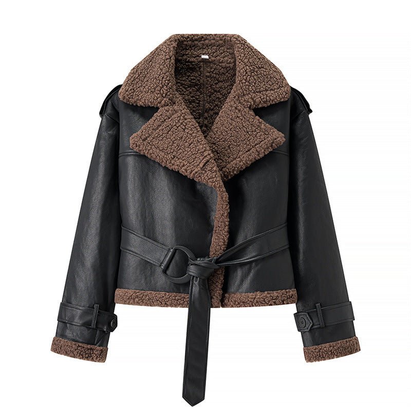 Autumn And Winter Short Flared Fur-Lined Coat With Collar - pokema592a1cf1c7463f244dea15a4511fbbac