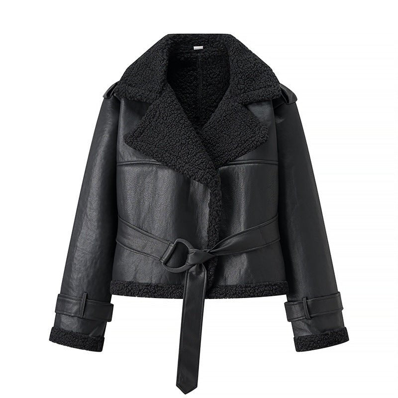 Autumn And Winter Short Flared Fur-Lined Coat With Collar - pokema5f2705c94035b7cf973e5cc9a4baf872