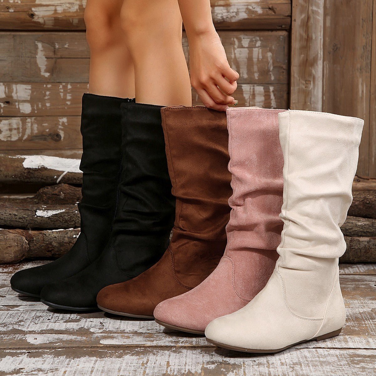 Autumn And Winter Side Zipper Flat Suede Boots - pokema95a31152dde99402fe387f2d0b58aa70