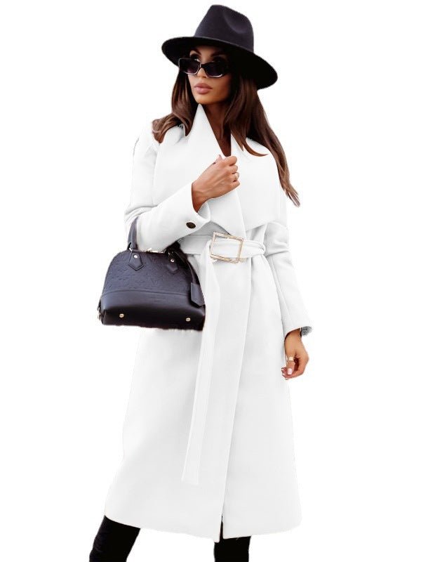 Autumn And Winter Simplicity Long Sleeve Button V-neck Lace Up Woolen Coat Women's Clothing - pokemaf4f8658971c1ff63181ad31127baf29