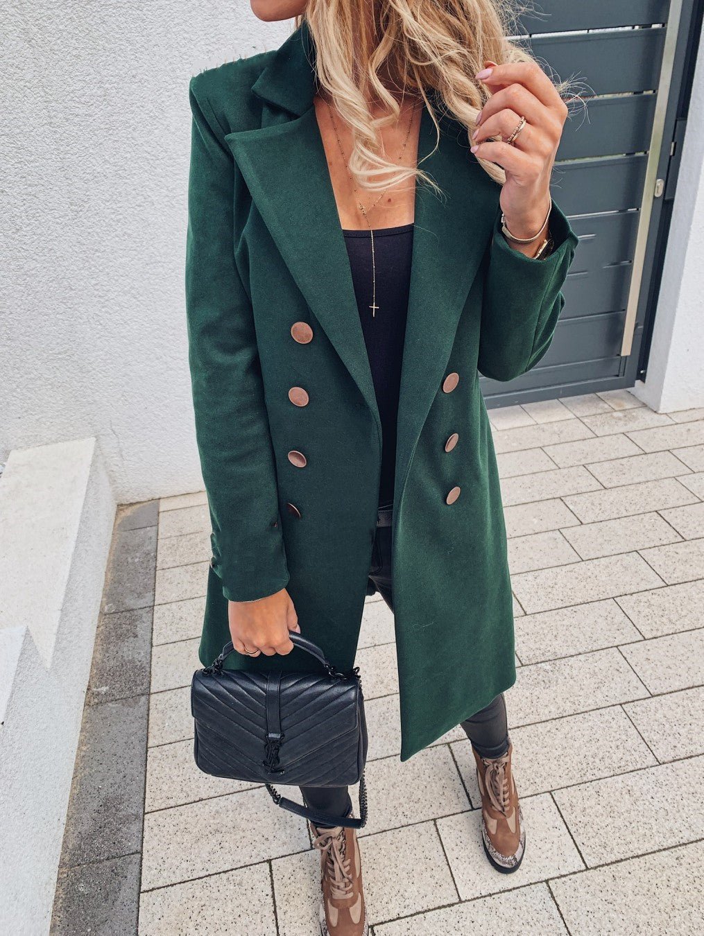 Autumn And Winter Solid Color Long-sleeved Double-breasted Mid-length Woolen Top Coat - pokemae44cb07dc39fd665267ca3df7dc767fe