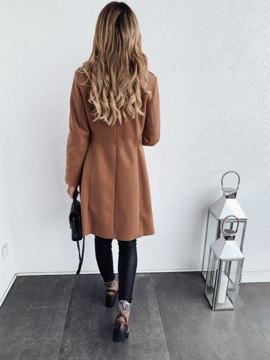 Autumn And Winter Solid Color Long-sleeved Double-breasted Mid-length Woolen Top Coat - pokema17440a1aa172e7cb2ece5fadc050a7a7