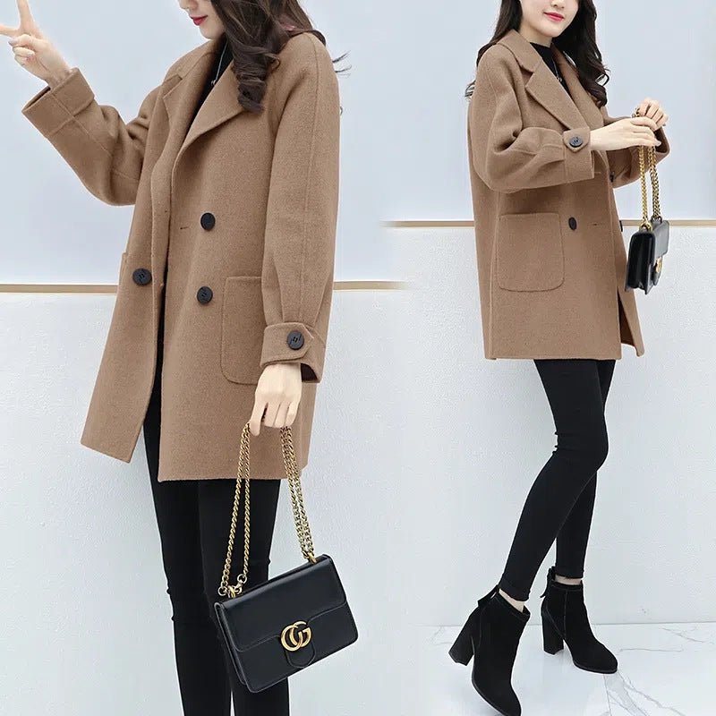 Autumn Winter Plus Size Loose Slimming Mid Length Wool Coat - pokemaa46b40bc7a54b5e698d047f16c0b5317