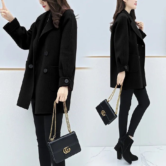 Autumn Winter Plus Size Loose Slimming Mid Length Wool Coat - pokema57f1b00c85ad9f950f4f4dfd1717e1ca