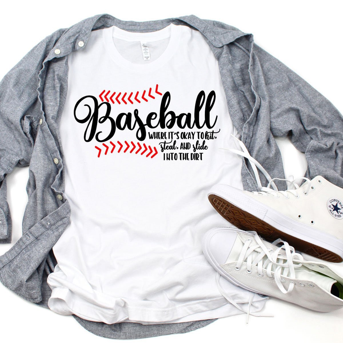Baseball Where It's Okay to Slide - White Tee - pokemaBaseball Where It's Okay to Slide - White Tee