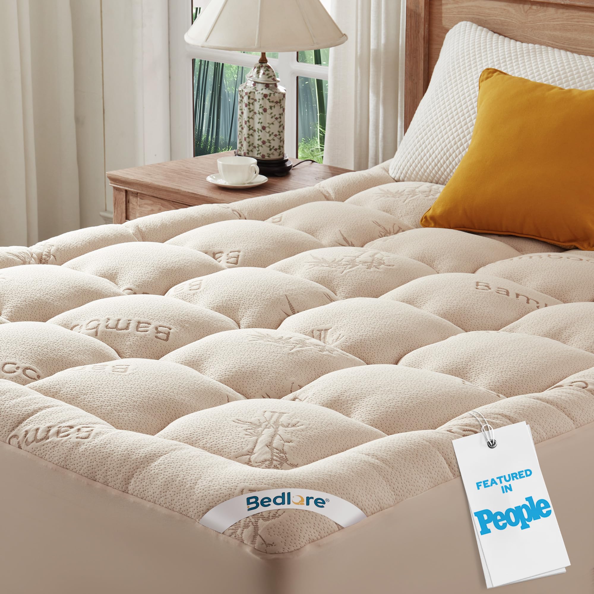 BEDLORE Queen Mattress Topper Viscose Derived from Bamboo,Thick Pillow Top Mattress Pad,Deep Pocket Fits Mattress 6"-18",Soft Breathable Mattress Cover for Back Pain Relief - pokemaBEDLORE Queen Mattress Topper Viscose Derived from Bamboo,Thick Pillow Top Mattress Pad,Deep Pocket Fits Mattress 6"-18",Soft Breathable Mattress Cover for Back Pain Relief