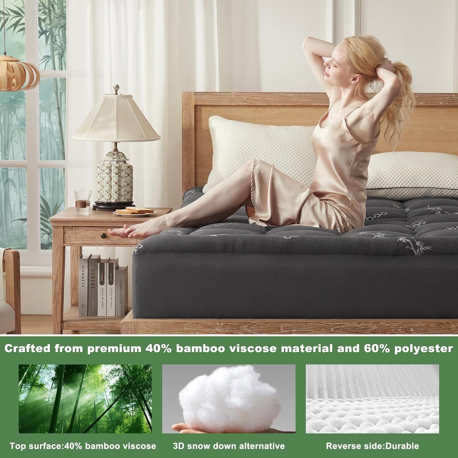 BEDLORE Queen Mattress Topper Viscose Derived from Bamboo,Thick Pillow Top Mattress Pad,Deep Pocket Fits Mattress 6"-18",Soft Breathable Mattress Cover for Back Pain Relief - pokemaBEDLORE Queen Mattress Topper Viscose Derived from Bamboo,Thick Pillow Top Mattress Pad,Deep Pocket Fits Mattress 6"-18",Soft Breathable Mattress Cover for Back Pain Relief