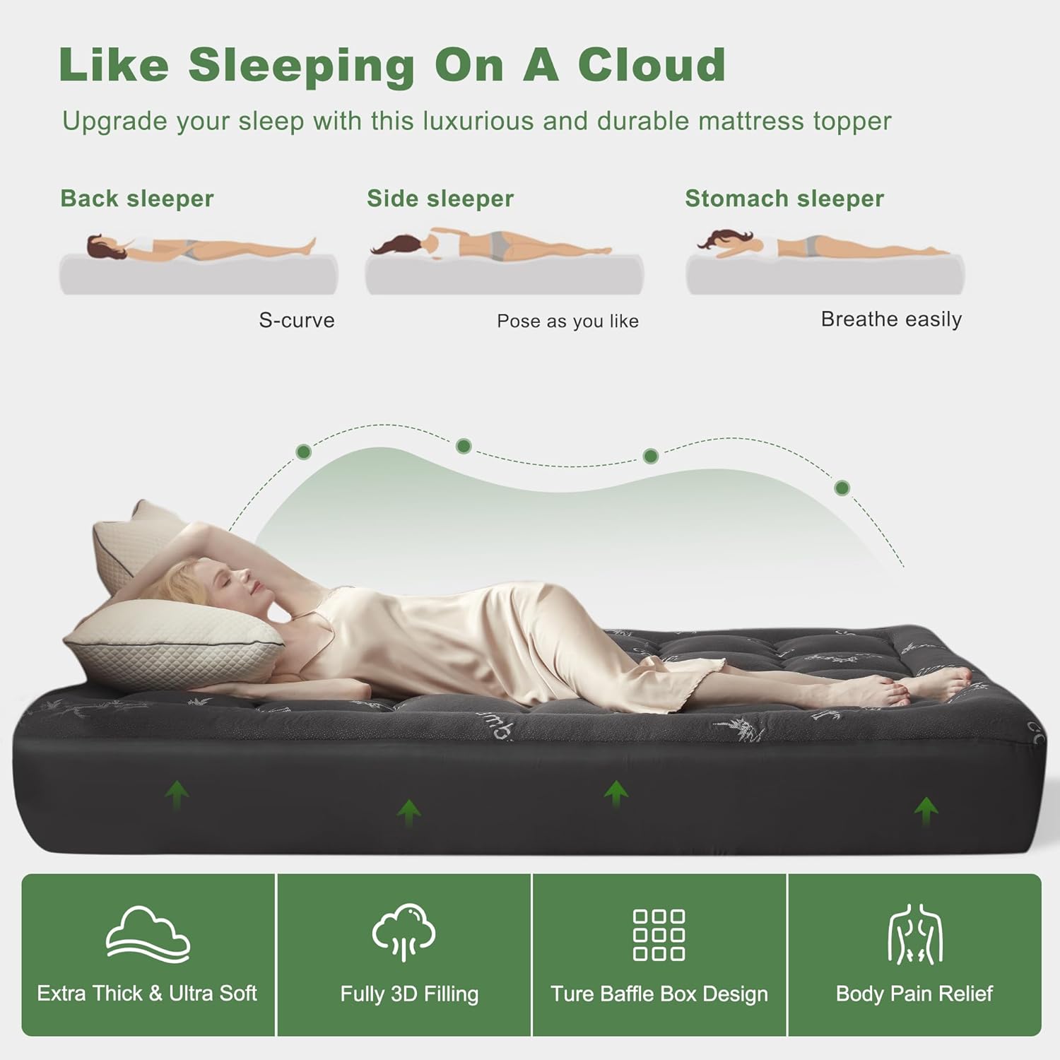 BEDLORE Queen Mattress Topper Viscose Derived from Bamboo,Thick Pillow Top Mattress Pad,Deep Pocket Fits Mattress 6"-18",Soft Breathable Mattress Cover for Back Pain Relief - pokemaBEDLORE Queen Mattress Topper Viscose Derived from Bamboo,Thick Pillow Top Mattress Pad,Deep Pocket Fits Mattress 6"-18",Soft Breathable Mattress Cover for Back Pain Relief
