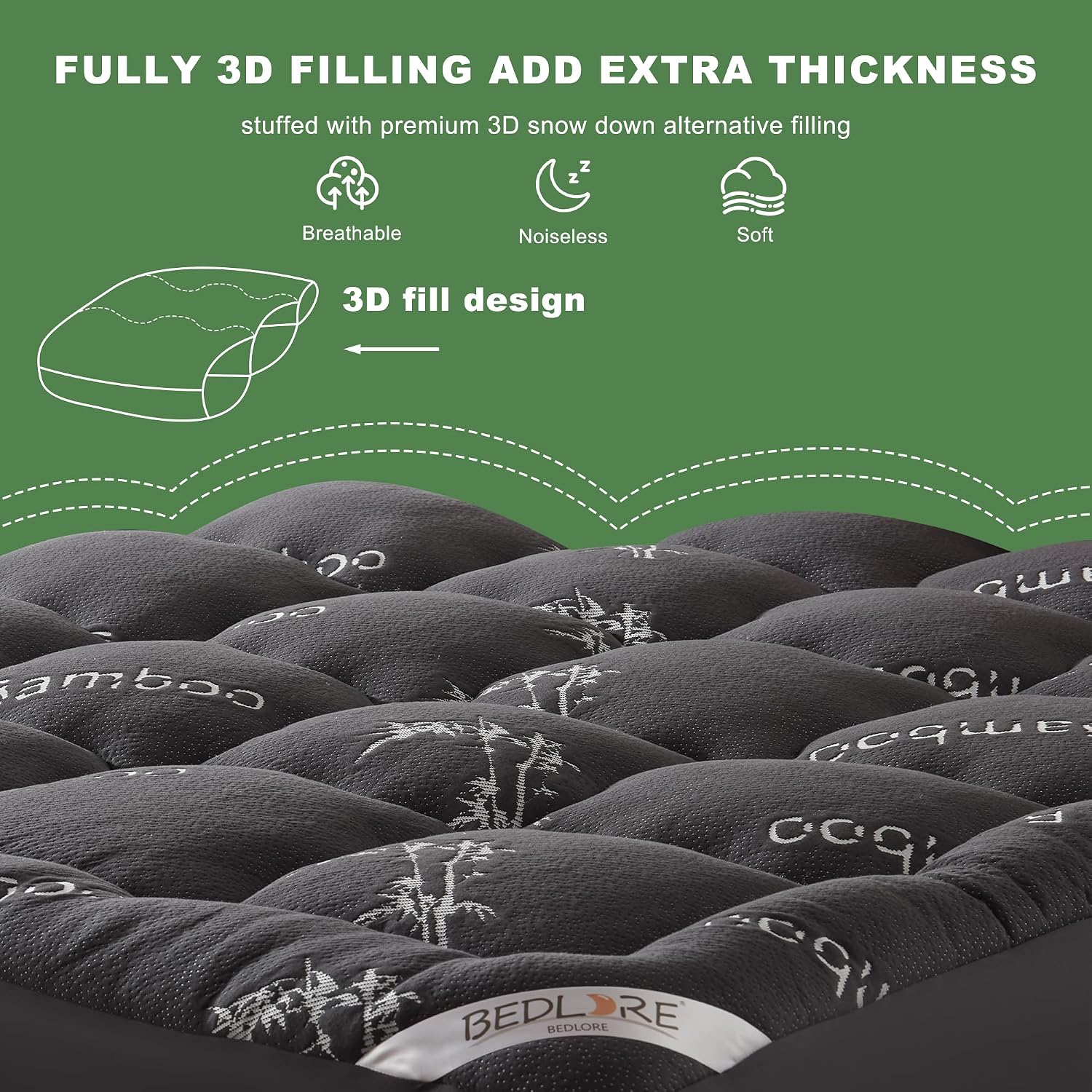 BEDLORE Queen Mattress Topper Viscose Derived from Bamboo,Thick Pillow Top Mattress Pad,Deep Pocket Fits Mattress 6"-18",Soft Breathable Mattress Cover for Back Pain Relief - pokemaBEDLORE Queen Mattress Topper Viscose Derived from Bamboo,Thick Pillow Top Mattress Pad,Deep Pocket Fits Mattress 6"-18",Soft Breathable Mattress Cover for Back Pain Relief
