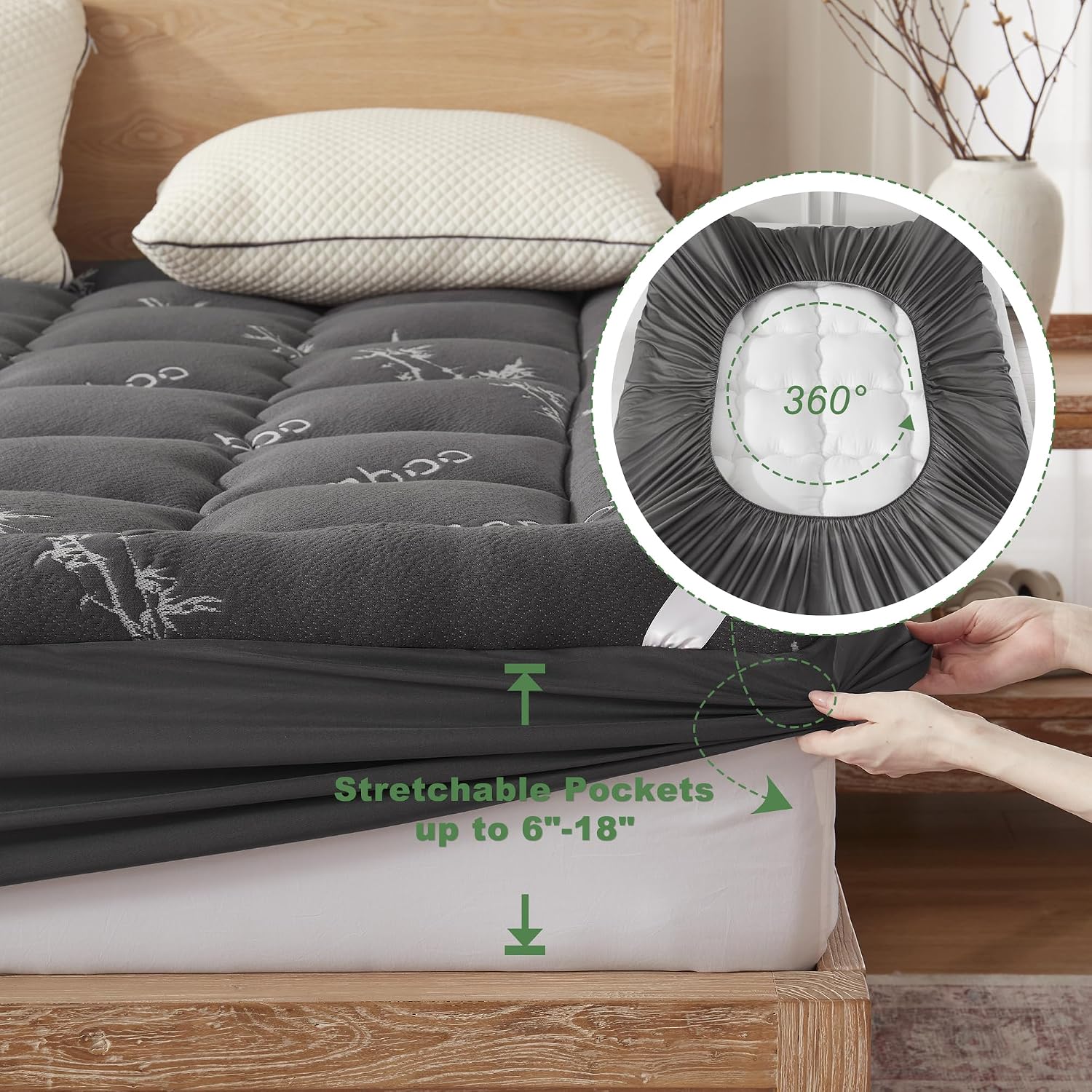 BEDLORE Queen Mattress Topper Viscose Derived from Bamboo,Thick Pillow Top Mattress Pad,Deep Pocket Fits Mattress 6"-18",Soft Breathable Mattress Cover for Back Pain Relief - pokemaBEDLORE Queen Mattress Topper Viscose Derived from Bamboo,Thick Pillow Top Mattress Pad,Deep Pocket Fits Mattress 6"-18",Soft Breathable Mattress Cover for Back Pain Relief