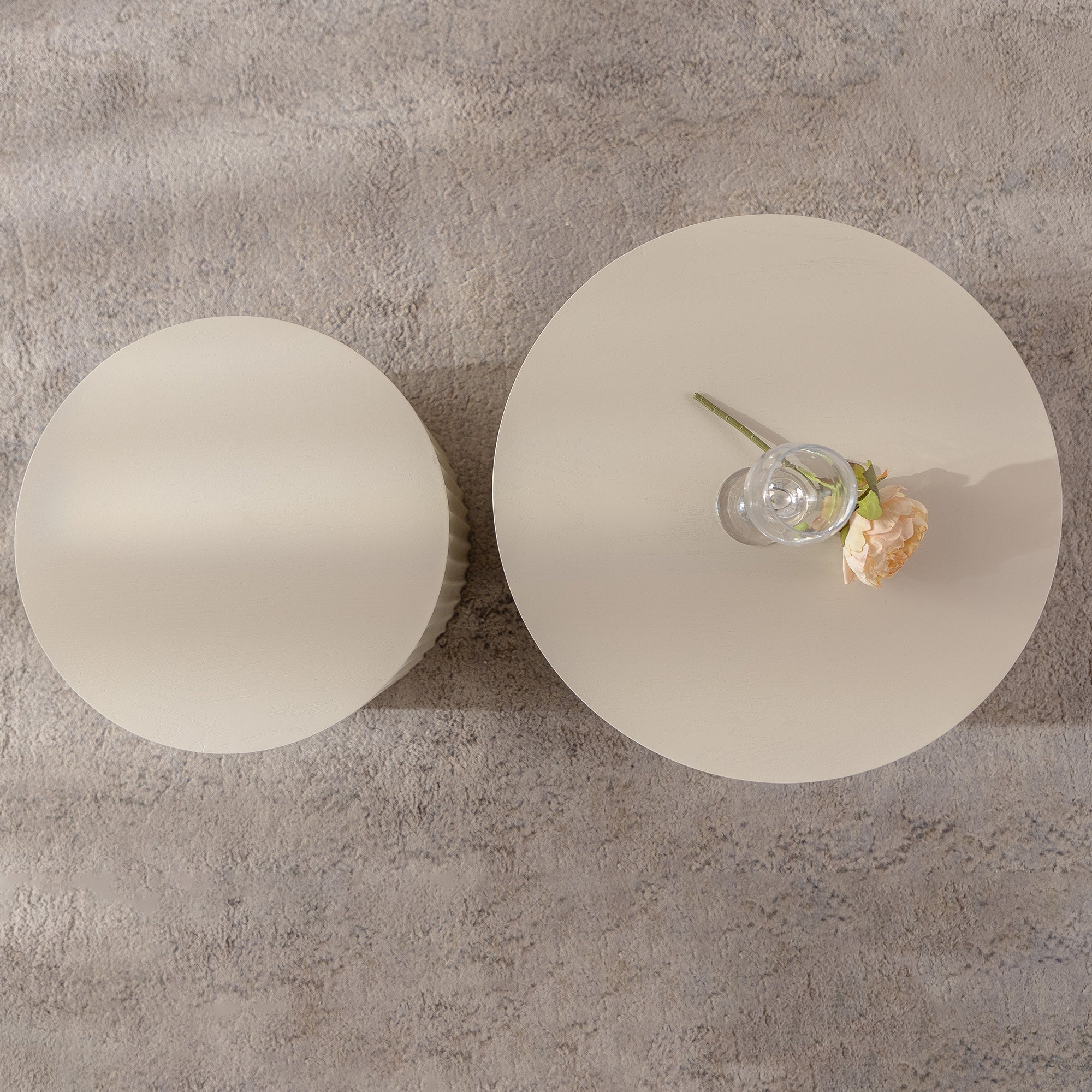 Beige Nesting Coffee Table Set Of 2 Modern Drum Side Table End Table Wave Stripe Round Coffee Table For Living Room - pokema51cdc24c7ffff95cb7b56f2f1aa68643