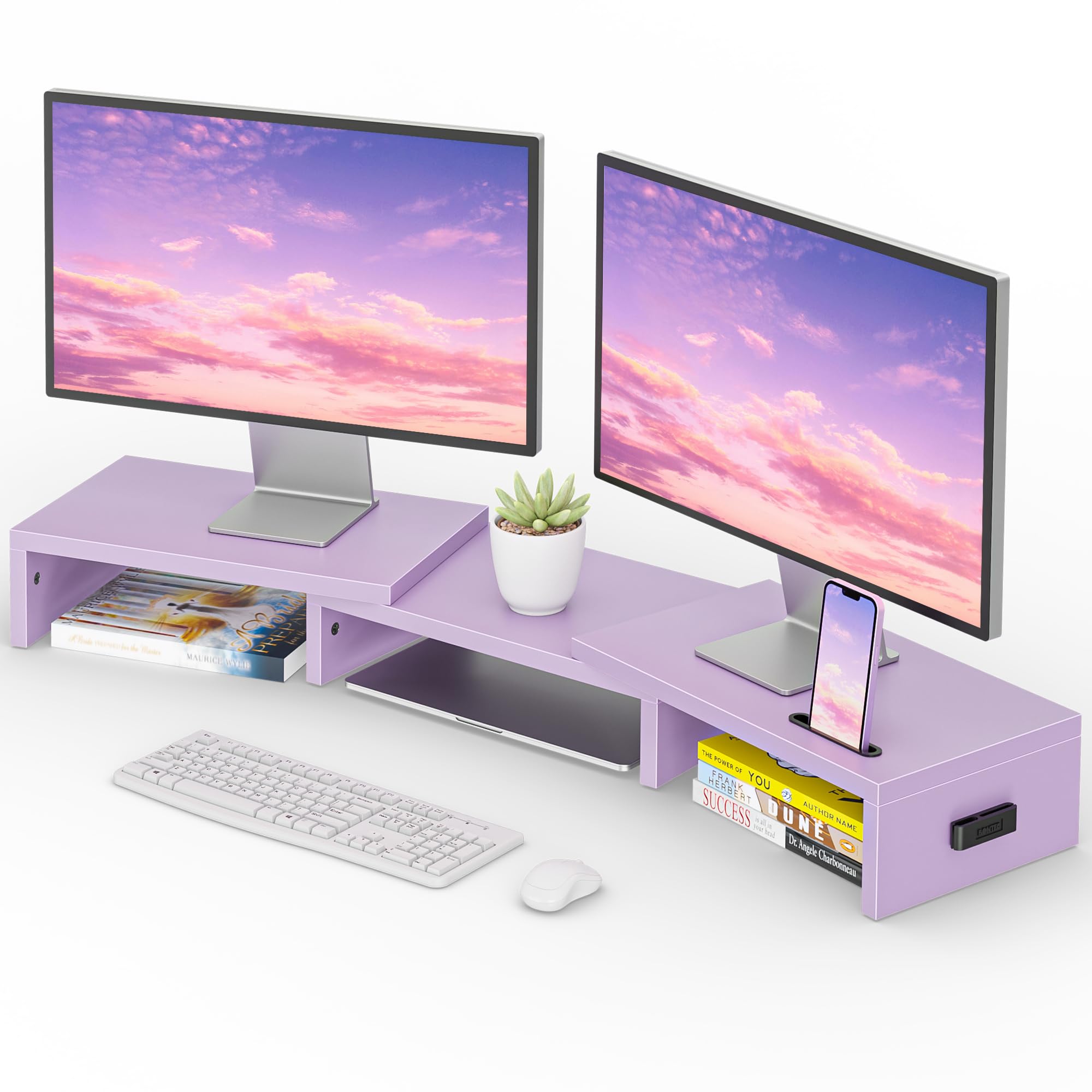 BONTEC Dual Monitor Stand for Desk, Adjustable Length and Angle Monitor Stand Riser with Smartphone Holder, Desk Shelf for Top of Desk, Computer Monitor Stand with Storage, Office Desk Organizer, Black - pokemaBONTEC Dual Monitor Stand for Desk, Adjustable Length and Angle Monitor Stand Riser with Smartphone Holder, Desk Shelf for Top of Desk, Computer Monitor Stand with Storage, Office Desk Organizer, Black