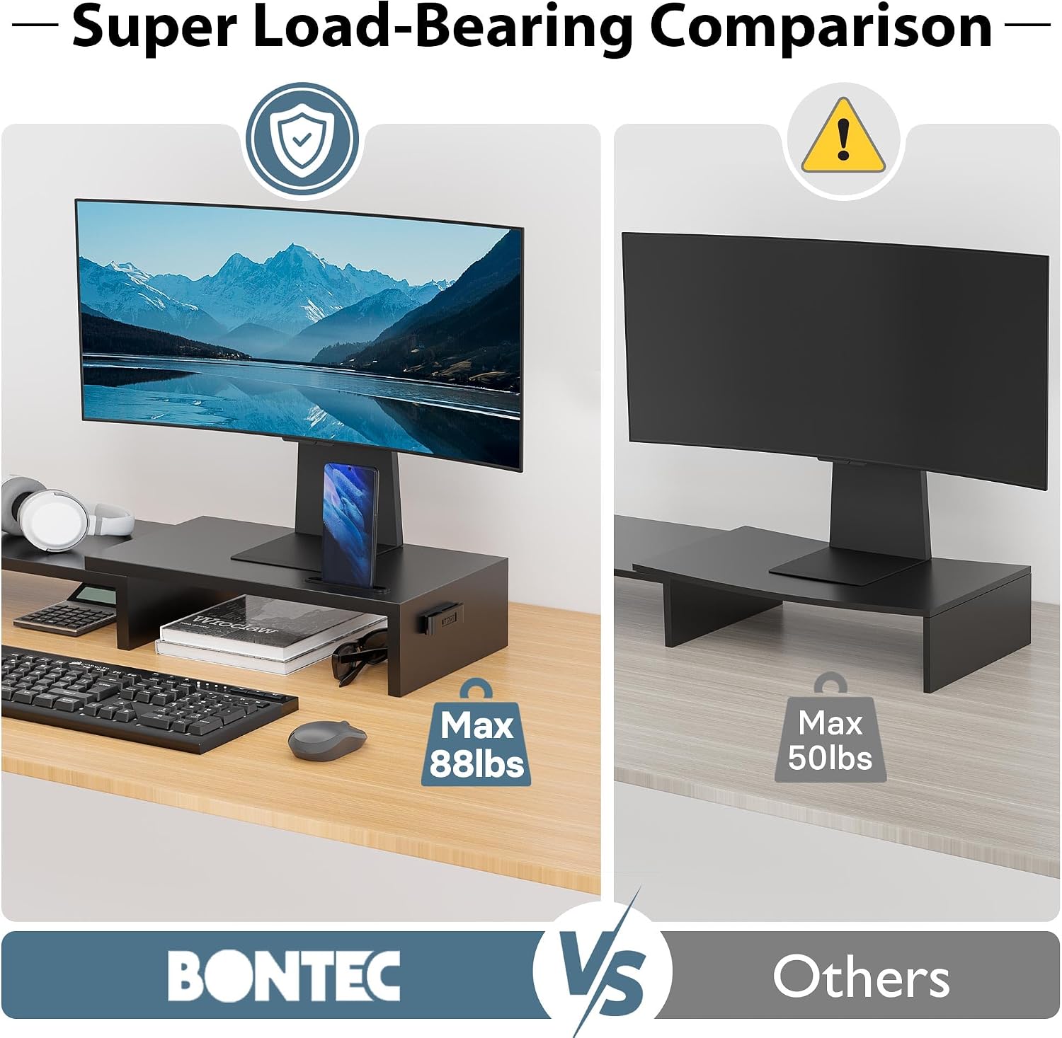 BONTEC Dual Monitor Stand for Desk, Adjustable Length and Angle Monitor Stand Riser with Smartphone Holder, Desk Shelf for Top of Desk, Computer Monitor Stand with Storage, Office Desk Organizer, Black - pokemaBONTEC Dual Monitor Stand for Desk, Adjustable Length and Angle Monitor Stand Riser with Smartphone Holder, Desk Shelf for Top of Desk, Computer Monitor Stand with Storage, Office Desk Organizer, Black