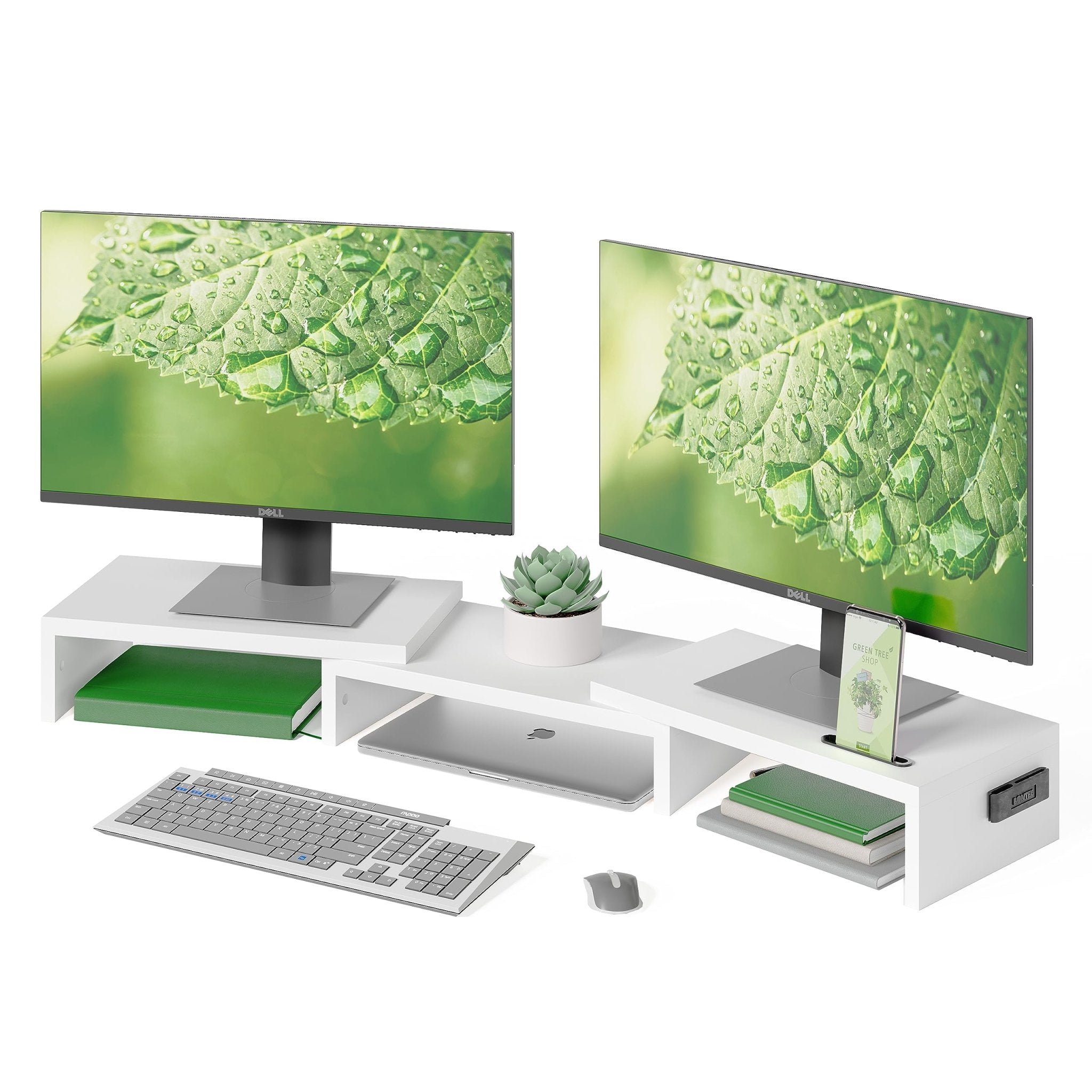 BONTEC Dual Monitor Stand for Desk, Adjustable Length and Angle Monitor Stand Riser with Smartphone Holder, Desk Shelf for Top of Desk, Computer Monitor Stand with Storage, Office Desk Organizer, Black - pokemaBONTEC Dual Monitor Stand for Desk, Adjustable Length and Angle Monitor Stand Riser with Smartphone Holder, Desk Shelf for Top of Desk, Computer Monitor Stand with Storage, Office Desk Organizer, Black