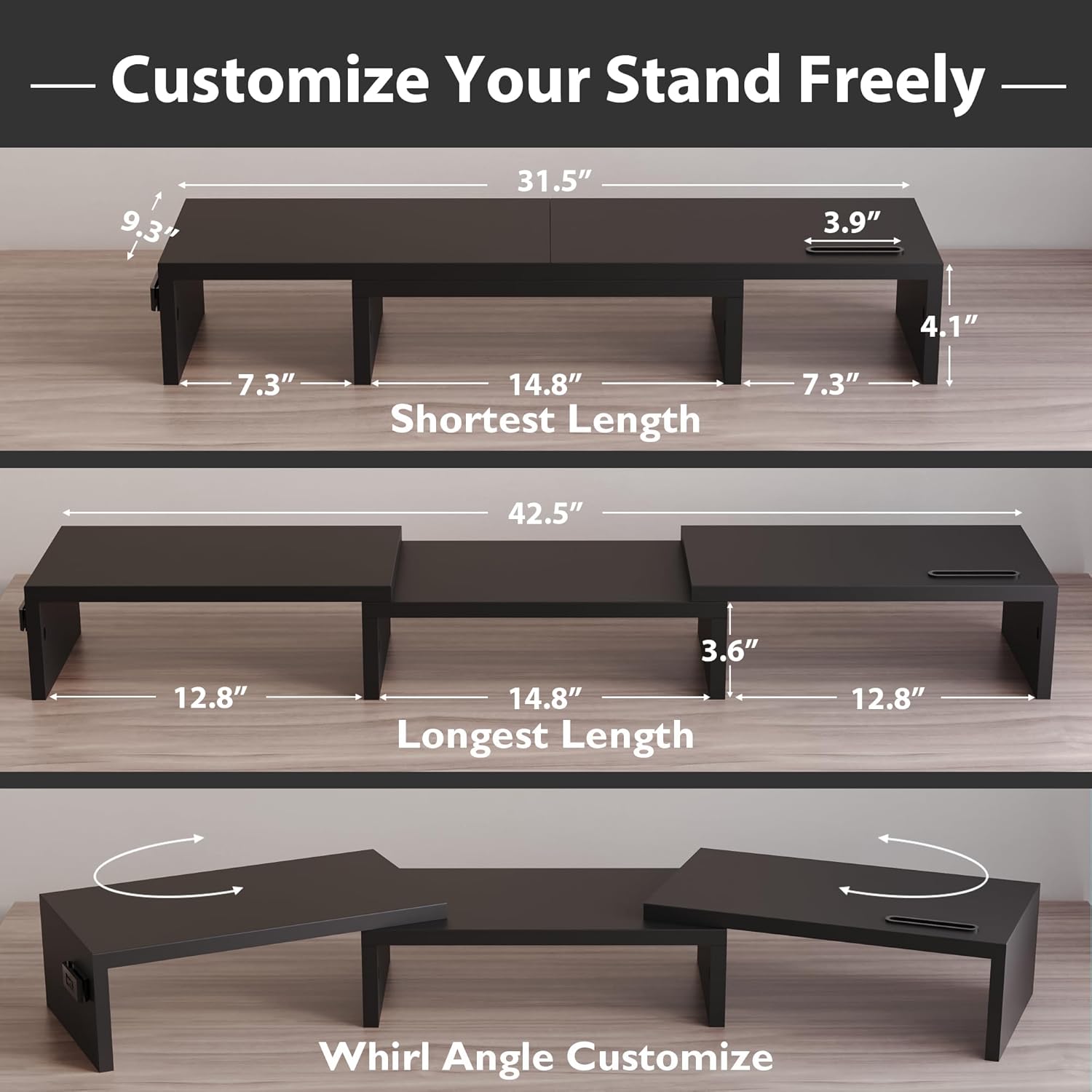 BONTEC Dual Monitor Stand for Desk, Adjustable Length and Angle Monitor Stand Riser with Smartphone Holder, Desk Shelf for Top of Desk, Computer Monitor Stand with Storage, Office Desk Organizer, Black - pokemaBONTEC Dual Monitor Stand for Desk, Adjustable Length and Angle Monitor Stand Riser with Smartphone Holder, Desk Shelf for Top of Desk, Computer Monitor Stand with Storage, Office Desk Organizer, Black
