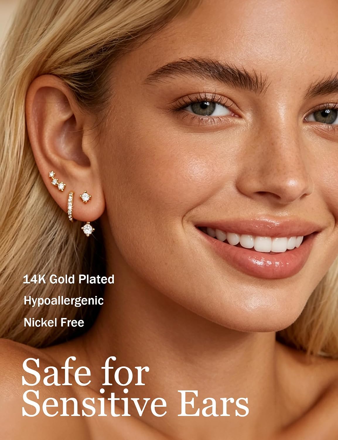 Boucles d'oreilles à tige en or 14 carats hypoallergéniques pour plusieurs piercings, petites boucles d'oreilles créoles délicates et empilables - pokemaBoucles d'oreilles à tige en or 14 carats hypoallergéniques pour plusieurs piercings, petites boucles d'oreilles créoles délicates et empilables