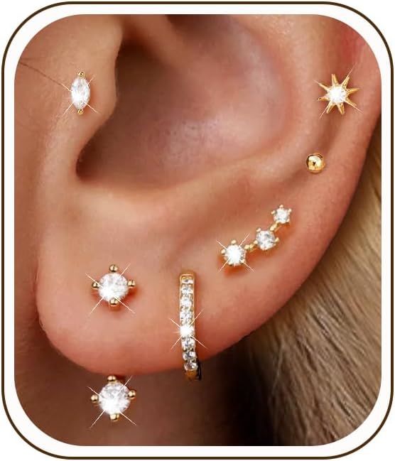 Boucles d'oreilles à tige en or 14 carats hypoallergéniques pour plusieurs piercings, petites boucles d'oreilles créoles délicates et empilables - pokemaBoucles d'oreilles à tige en or 14 carats hypoallergéniques pour plusieurs piercings, petites boucles d'oreilles créoles délicates et empilables