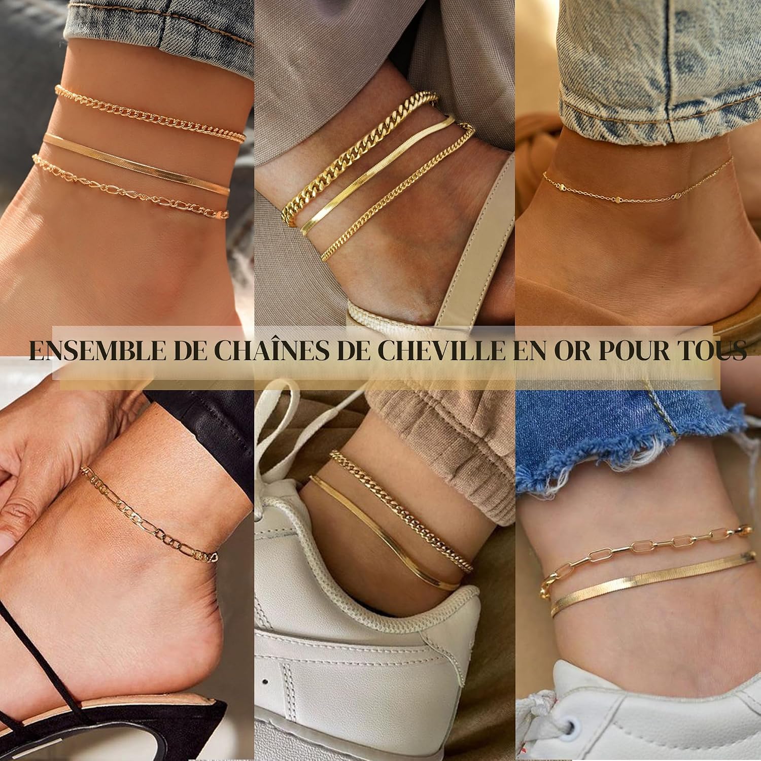 Bracelets de cheville en or pour femmes, 14 ct plaqué or étanche Chaînes de cheville à maillons cubains, ensembles de bracelets de cheville superposés pour femmes Cadeau de plage Taille réglable 5 - pokemaBracelets de cheville en or pour femmes, 14 ct plaqué or étanche Chaînes de cheville à maillons cubains, ensembles de bracelets de cheville superposés pour femmes Cadeau de plage Taille réglable 5