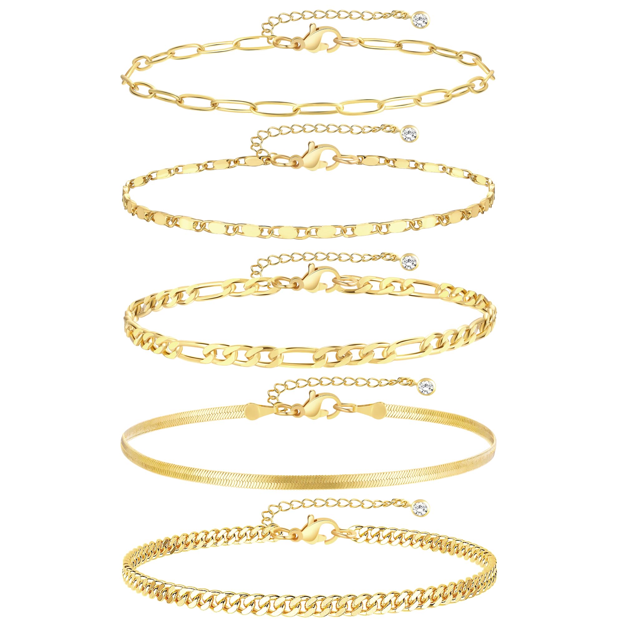 Bracelets de cheville en or pour femmes, 14 ct plaqué or étanche Chaînes de cheville à maillons cubains, ensembles de bracelets de cheville superposés pour femmes Cadeau de plage Taille réglable 5 - pokemaBracelets de cheville en or pour femmes, 14 ct plaqué or étanche Chaînes de cheville à maillons cubains, ensembles de bracelets de cheville superposés pour femmes Cadeau de plage Taille réglable 5