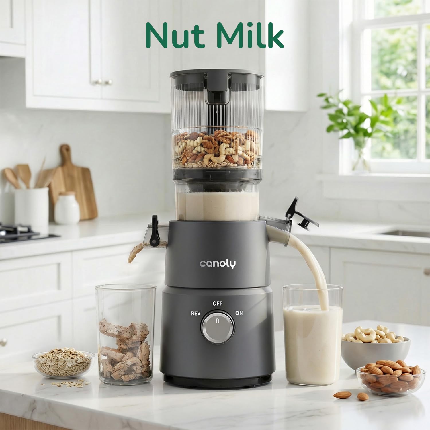 Canoly C03 Cold Press Juicer, 4.5" Wide Feed Chute Juicer Machine with 200W AC Motor, Fit Whole Vegetables & Fruits, 2-in-1 Strainer (Juice & Nut Milk Maker), Space-saving, Easy to Clean, Deep Gray - pokemaCanoly C03 Cold Press Juicer, 4.5" Wide Feed Chute Juicer Machine with 200W AC Motor, Fit Whole Vegetables & Fruits, 2-in-1 Strainer (Juice & Nut Milk Maker), Space-saving, Easy to Clean, Deep Gray