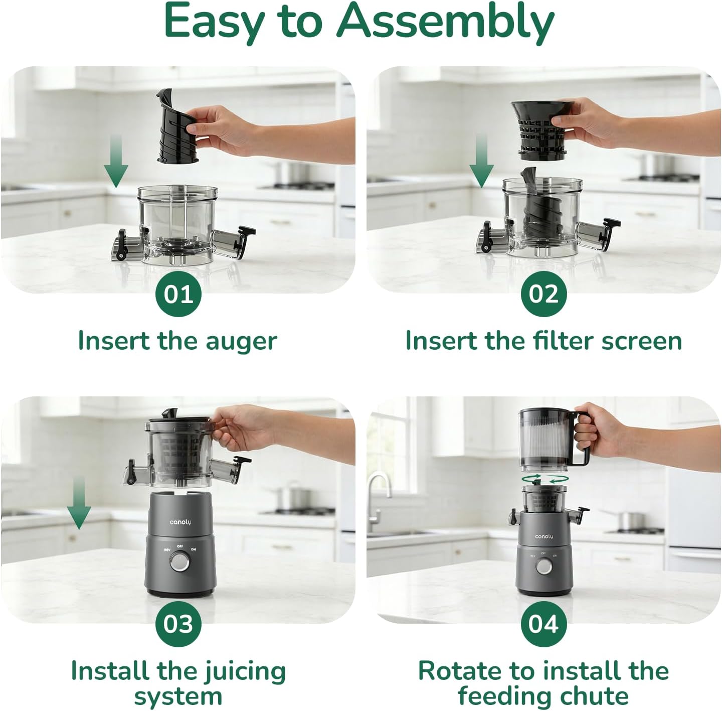 Canoly C03 Cold Press Juicer, 4.5" Wide Feed Chute Juicer Machine with 200W AC Motor, Fit Whole Vegetables & Fruits, 2-in-1 Strainer (Juice & Nut Milk Maker), Space-saving, Easy to Clean, Deep Gray - pokemaCanoly C03 Cold Press Juicer, 4.5" Wide Feed Chute Juicer Machine with 200W AC Motor, Fit Whole Vegetables & Fruits, 2-in-1 Strainer (Juice & Nut Milk Maker), Space-saving, Easy to Clean, Deep Gray