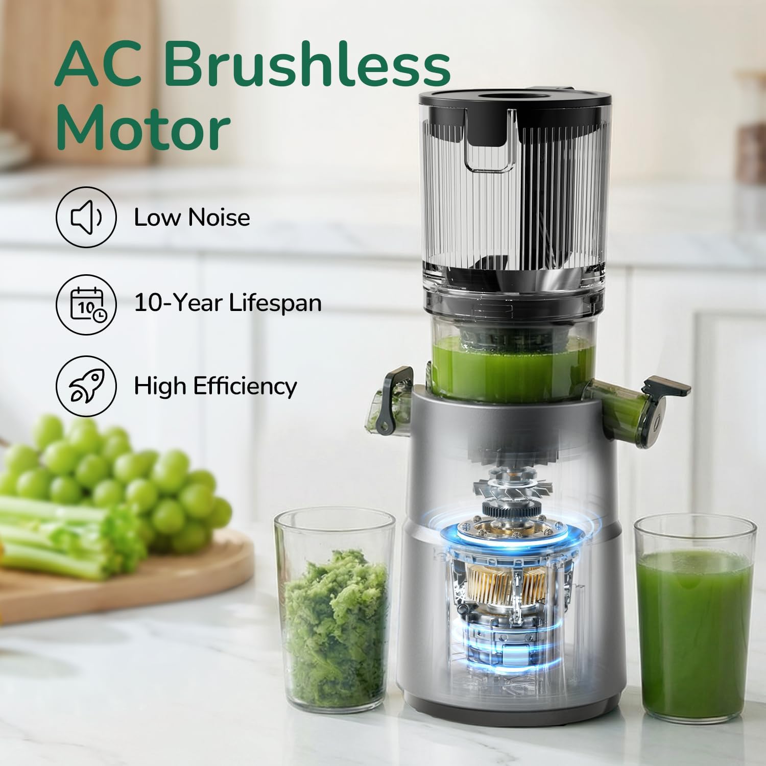 Canoly C03 Cold Press Juicer, 4.5" Wide Feed Chute Juicer Machine with 200W AC Motor, Fit Whole Vegetables & Fruits, 2-in-1 Strainer (Juice & Nut Milk Maker), Space-saving, Easy to Clean, Deep Gray - pokemaCanoly C03 Cold Press Juicer, 4.5" Wide Feed Chute Juicer Machine with 200W AC Motor, Fit Whole Vegetables & Fruits, 2-in-1 Strainer (Juice & Nut Milk Maker), Space-saving, Easy to Clean, Deep Gray