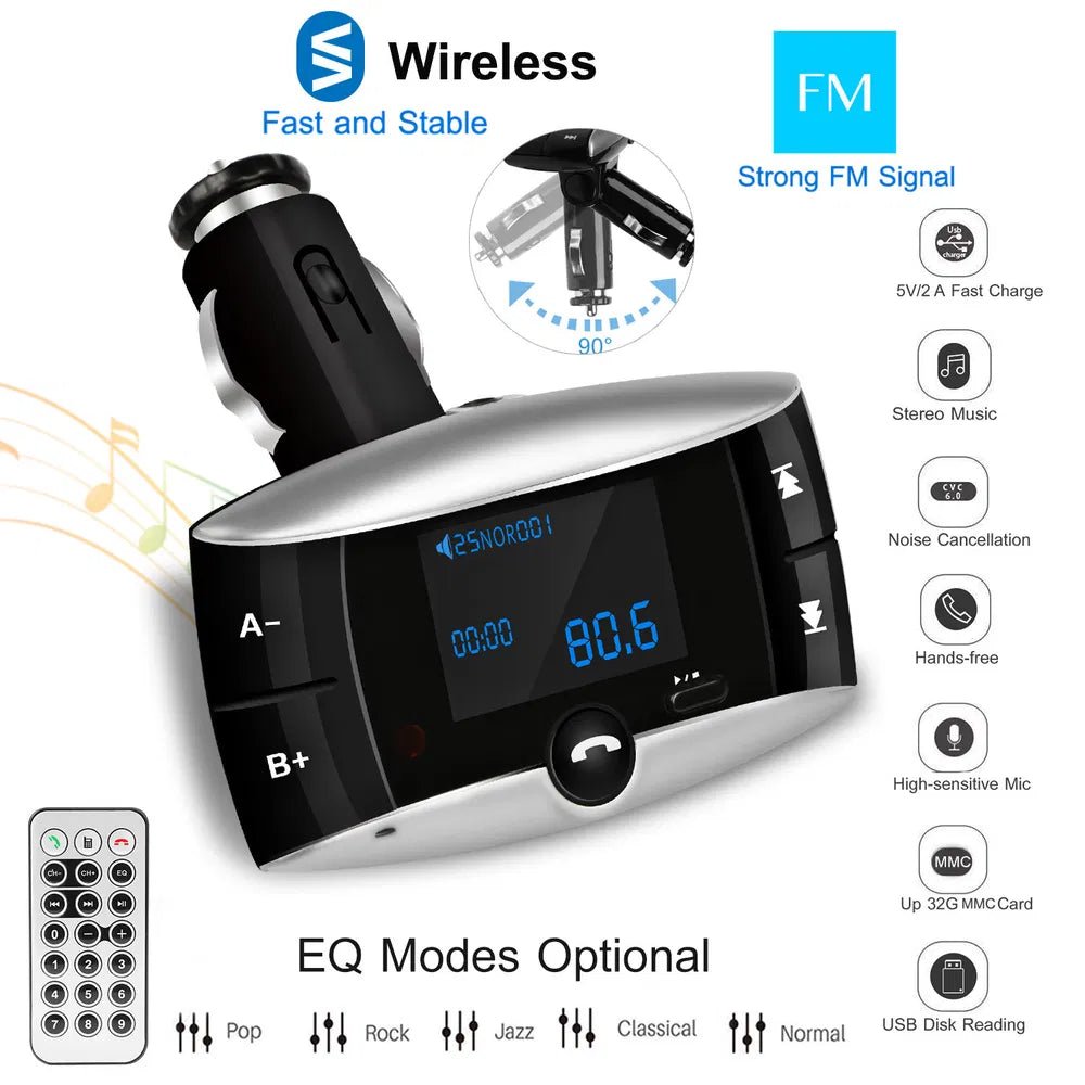 Car Wireless FM Transmitter USB Charger Hands-free Call MP3 Player SD Card Reading Aux-in LED Display - pokema3cd860c919b4166e3d5f20cd4d7d17cb