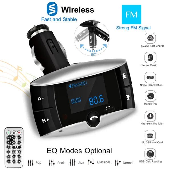 Car Wireless FM Transmitter USB Charger Hands-free Call MP3 Player SD Card Reading Aux-in LED Display - pokema5e0c14ea20ef1d8f3c6e1d10e9a06325