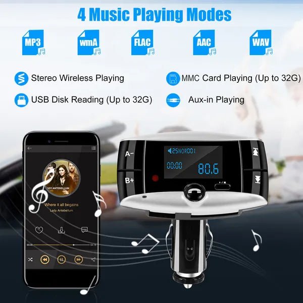 Car Wireless FM Transmitter USB Charger Hands-free Call MP3 Player SD Card Reading Aux-in LED Display - pokemab6329f9c2dccf2b1144304a834cfccee