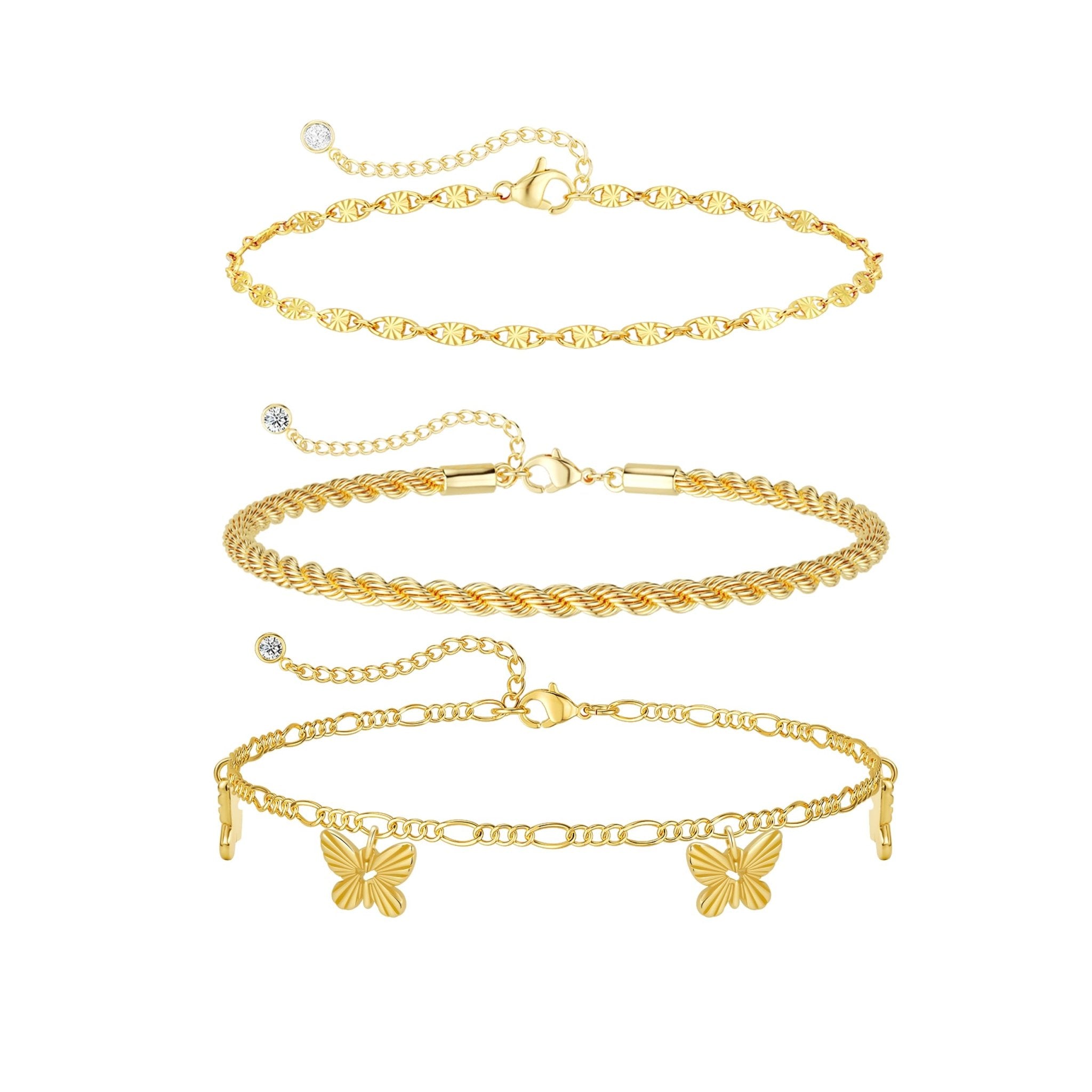 CAROVO Bracelets de cheville en or pour femmes 14 carats Or/argent plaqué réel Superposables Ensemble de bracelets de cheville en maille cubaine brillante à maillons figaro en forme de serpent Fermoir - pokemaCAROVO Bracelets de cheville en or pour femmes 14 carats Or/argent plaqué réel Superposables Ensemble de bracelets de cheville en maille cubaine brillante à maillons figaro en forme de serpent Fermoir