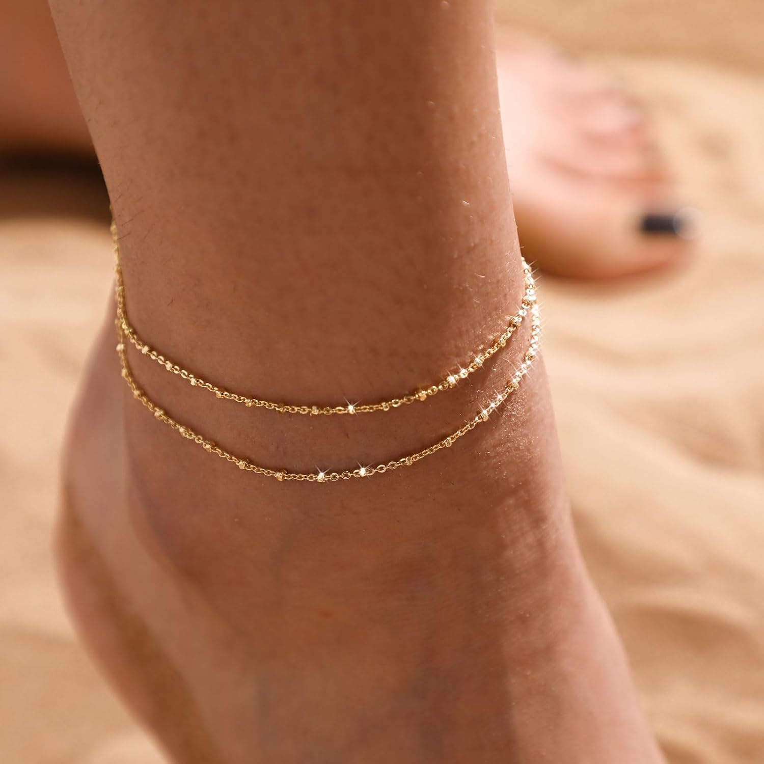 CAROVO Bracelets de cheville en or pour femmes 14 carats Or/argent plaqué réel Superposables Ensemble de bracelets de cheville en maille cubaine brillante à maillons figaro en forme de serpent Fermoir - pokemaCAROVO Bracelets de cheville en or pour femmes 14 carats Or/argent plaqué réel Superposables Ensemble de bracelets de cheville en maille cubaine brillante à maillons figaro en forme de serpent Fermoir