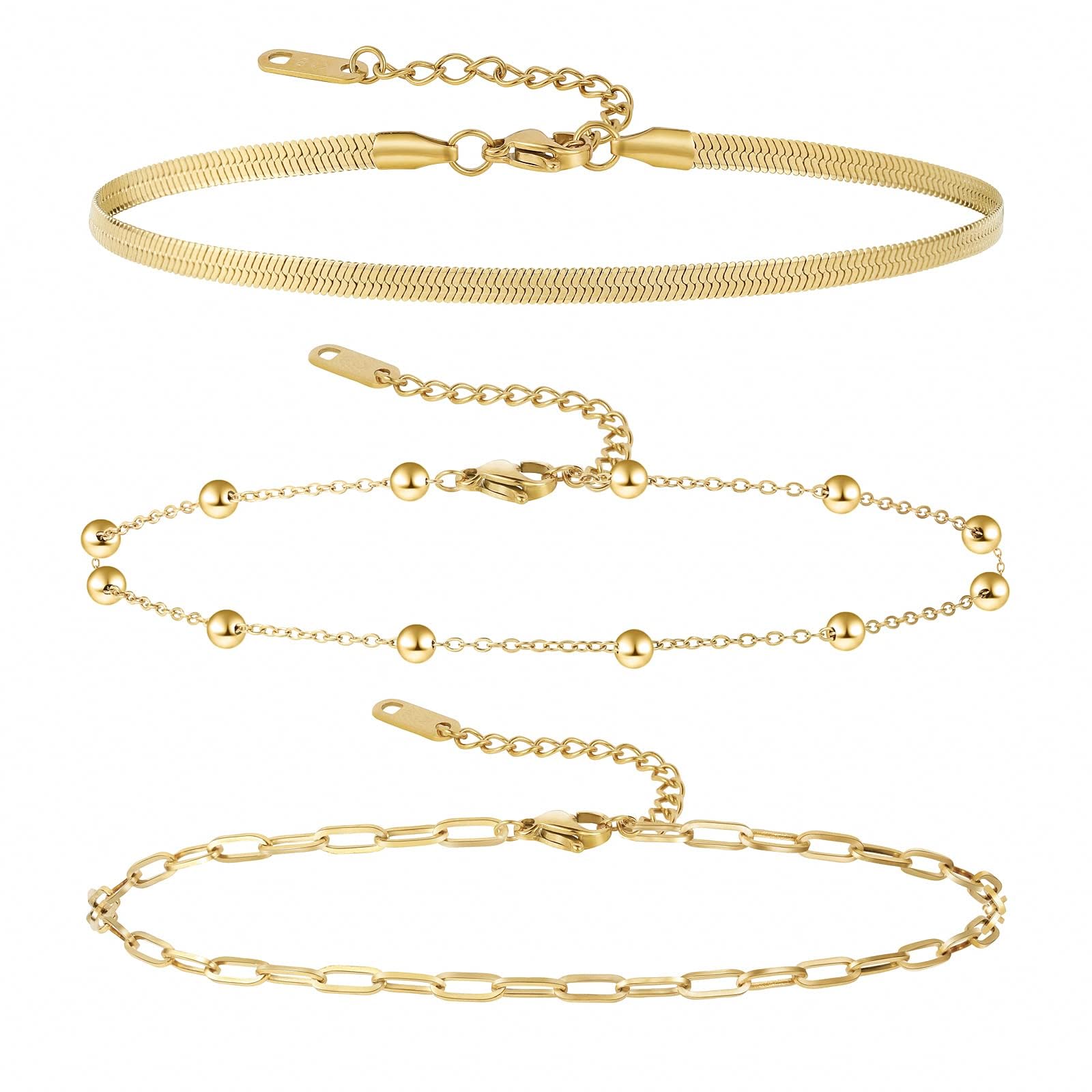 CAROVO Bracelets de cheville en or pour femmes 14 carats Or/argent plaqué réel Superposables Ensemble de bracelets de cheville en maille cubaine brillante à maillons figaro en forme de serpent Fermoir - pokemaCAROVO Bracelets de cheville en or pour femmes 14 carats Or/argent plaqué réel Superposables Ensemble de bracelets de cheville en maille cubaine brillante à maillons figaro en forme de serpent Fermoir