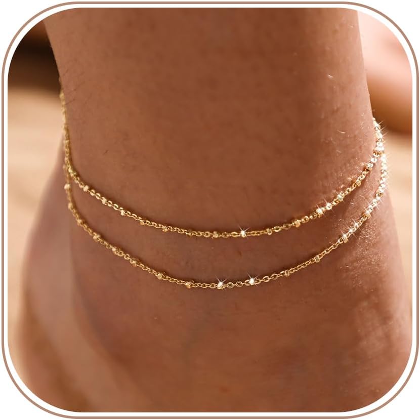 CAROVO Bracelets de cheville en or pour femmes 14 carats Or/argent plaqué réel Superposables Ensemble de bracelets de cheville en maille cubaine brillante à maillons figaro en forme de serpent Fermoir - pokemaCAROVO Bracelets de cheville en or pour femmes 14 carats Or/argent plaqué réel Superposables Ensemble de bracelets de cheville en maille cubaine brillante à maillons figaro en forme de serpent Fermoir