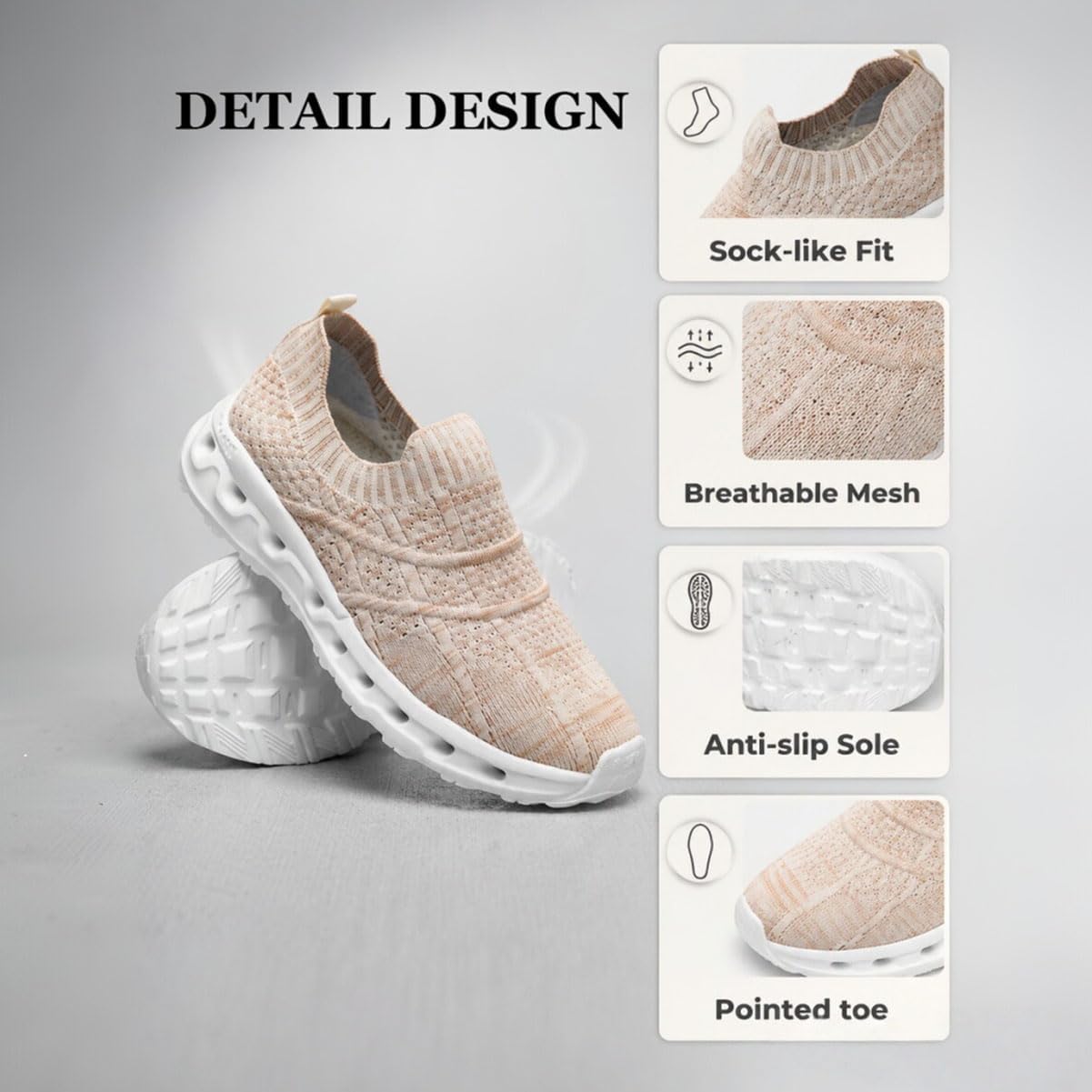 Chaussures de marche à enfiler pour femme – Maille respirante légère rembourrée avec semelle antidérapante, pour l'entraînement et le quotidien - pokemaChaussures de marche à enfiler pour femme – Maille respirante légère rembourrée avec semelle antidérapante, pour l'entraînement et le quotidien