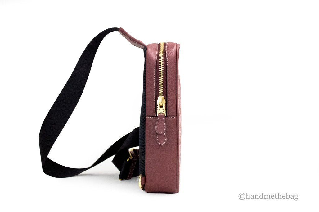 Coach Sullivan Wine Chambray Canvas Pebbled Leather Pack Bag - pokemaCoach Sullivan Wine Chambray Canvas Pebbled Leather Pack Bag