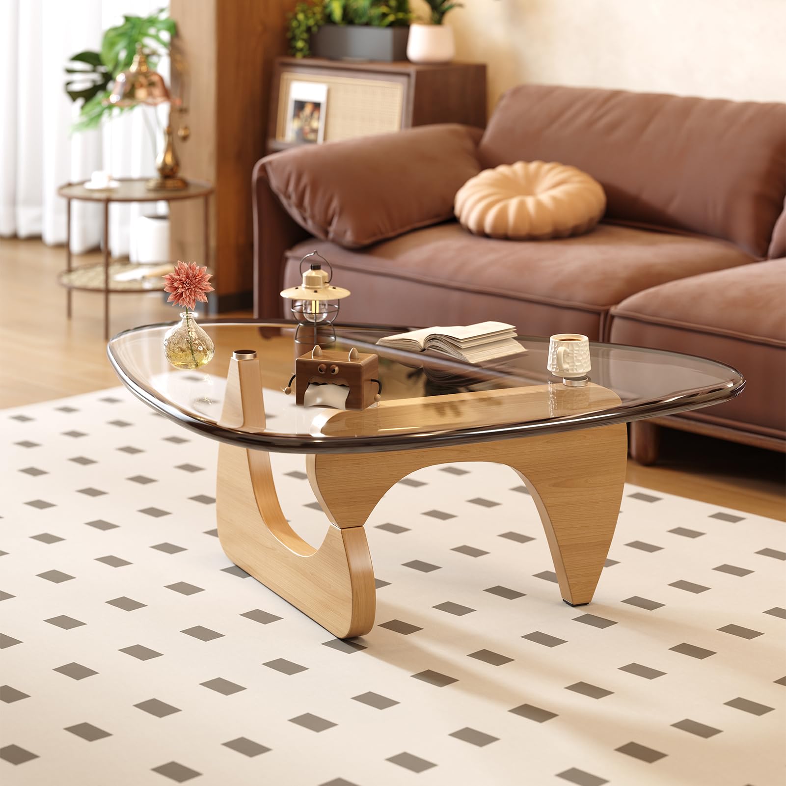 Coffee Table for Living Room Mid Century Modern Center Table with Glass Top and Wood, 32 Inch, Brown/Walnut - pokemaCoffee Table for Living Room Mid Century Modern Center Table with Glass Top and Wood, 32 Inch, Brown/Walnut