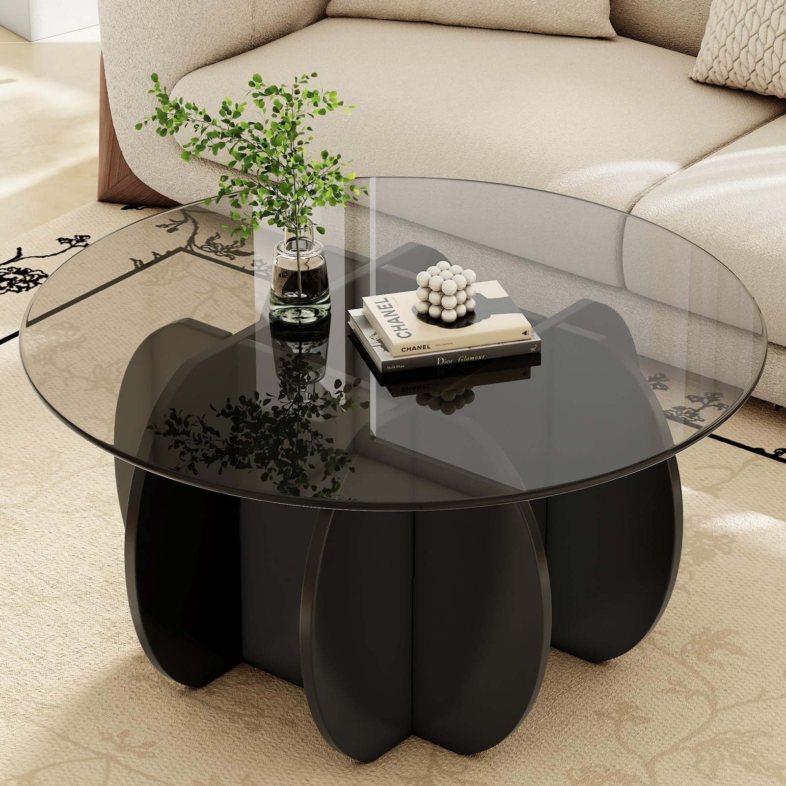 Coffee Table for Living Room Mid Century Modern Center Table with Glass Top and Wood, 32 Inch, Brown/Walnut - pokemaCoffee Table for Living Room Mid Century Modern Center Table with Glass Top and Wood, 32 Inch, Brown/Walnut