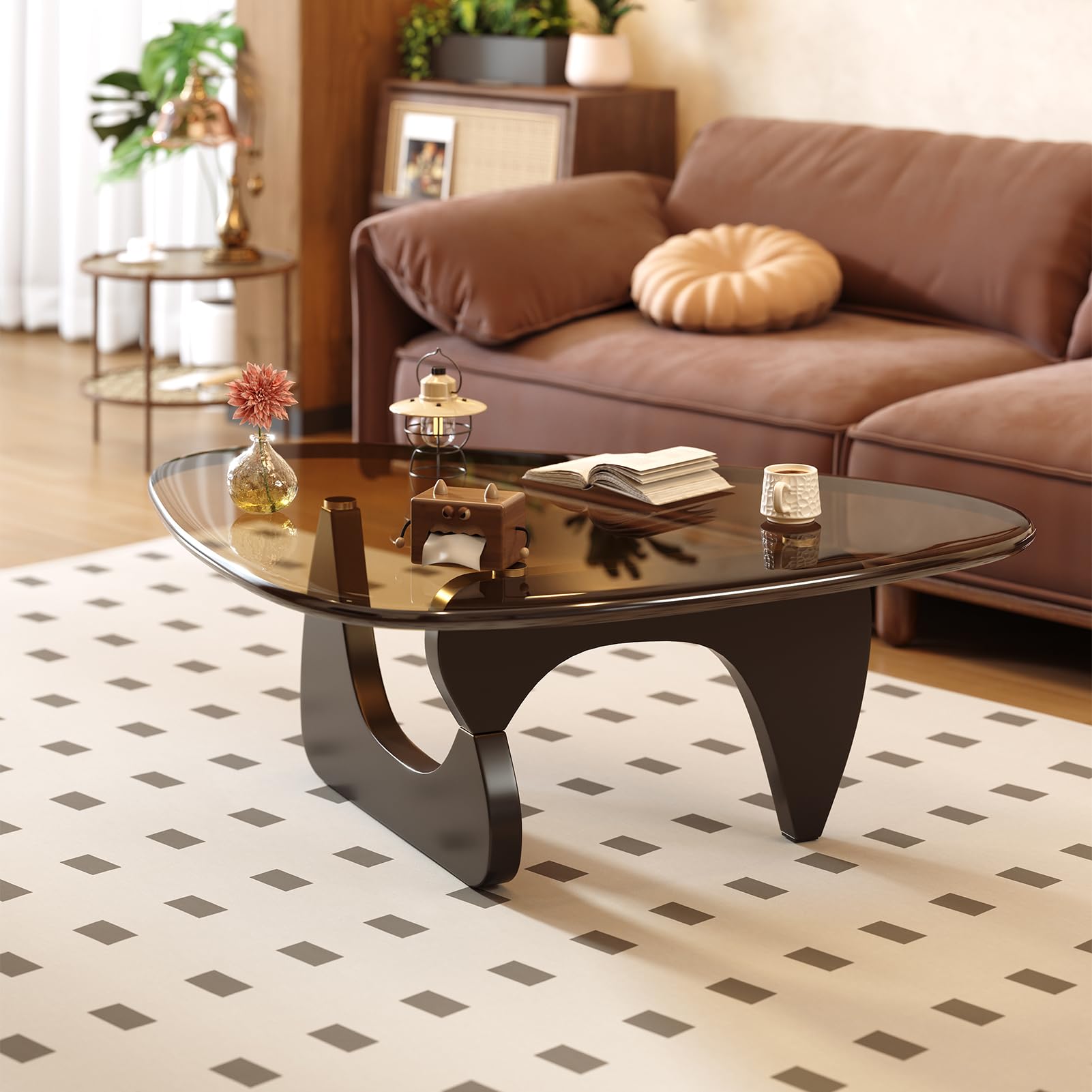 Coffee Table for Living Room Mid Century Modern Center Table with Glass Top and Wood, 32 Inch, Brown/Walnut - pokemaCoffee Table for Living Room Mid Century Modern Center Table with Glass Top and Wood, 32 Inch, Brown/Walnut